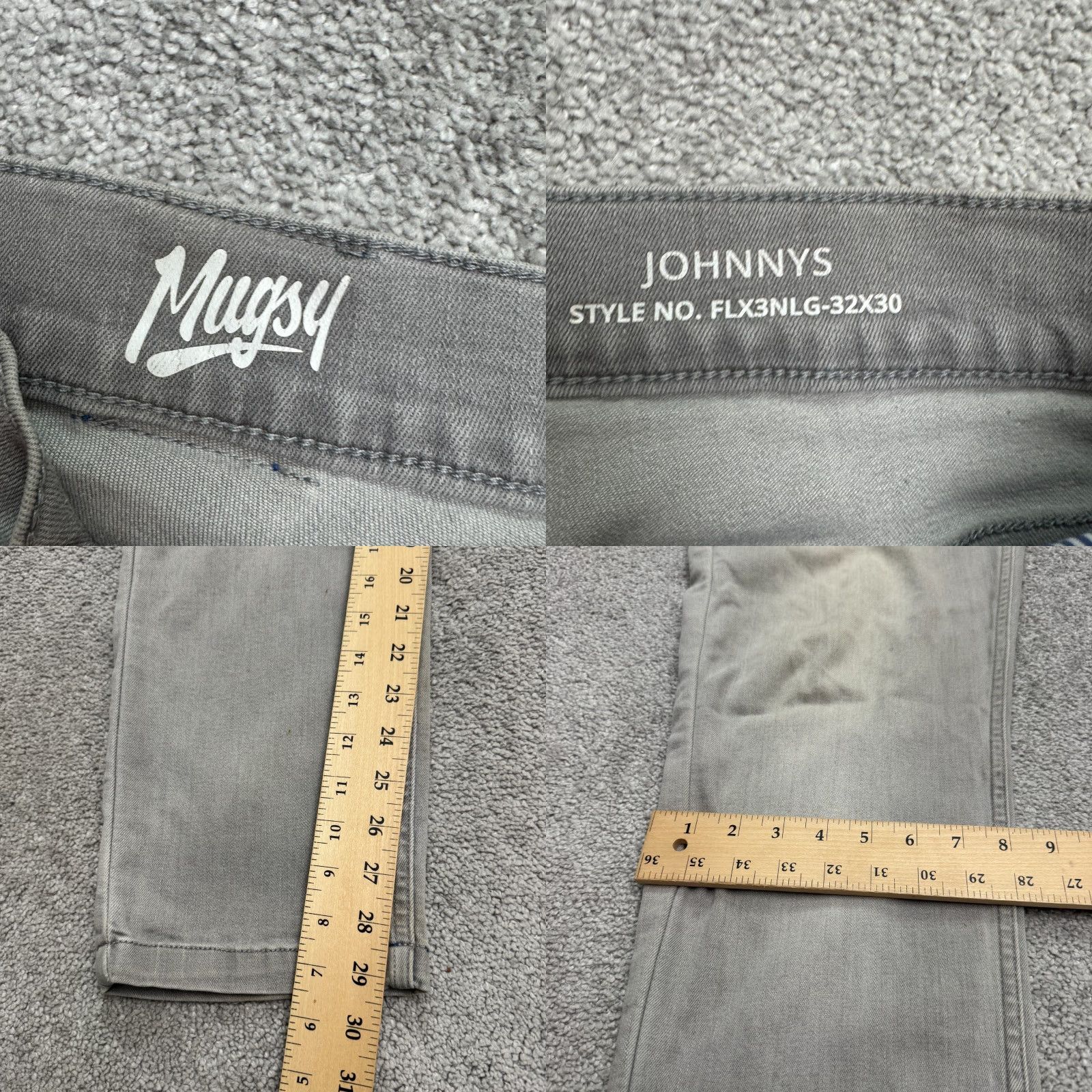 Denime Mugsy Johnnys Jeans Slim 32x30 Gray Denim 5-Pocket Button Zip Mens Straight Streetwear USA - Regular Inseam 32" Cotton Blend Size US 32 / EU 48 - 9 Thumbnail