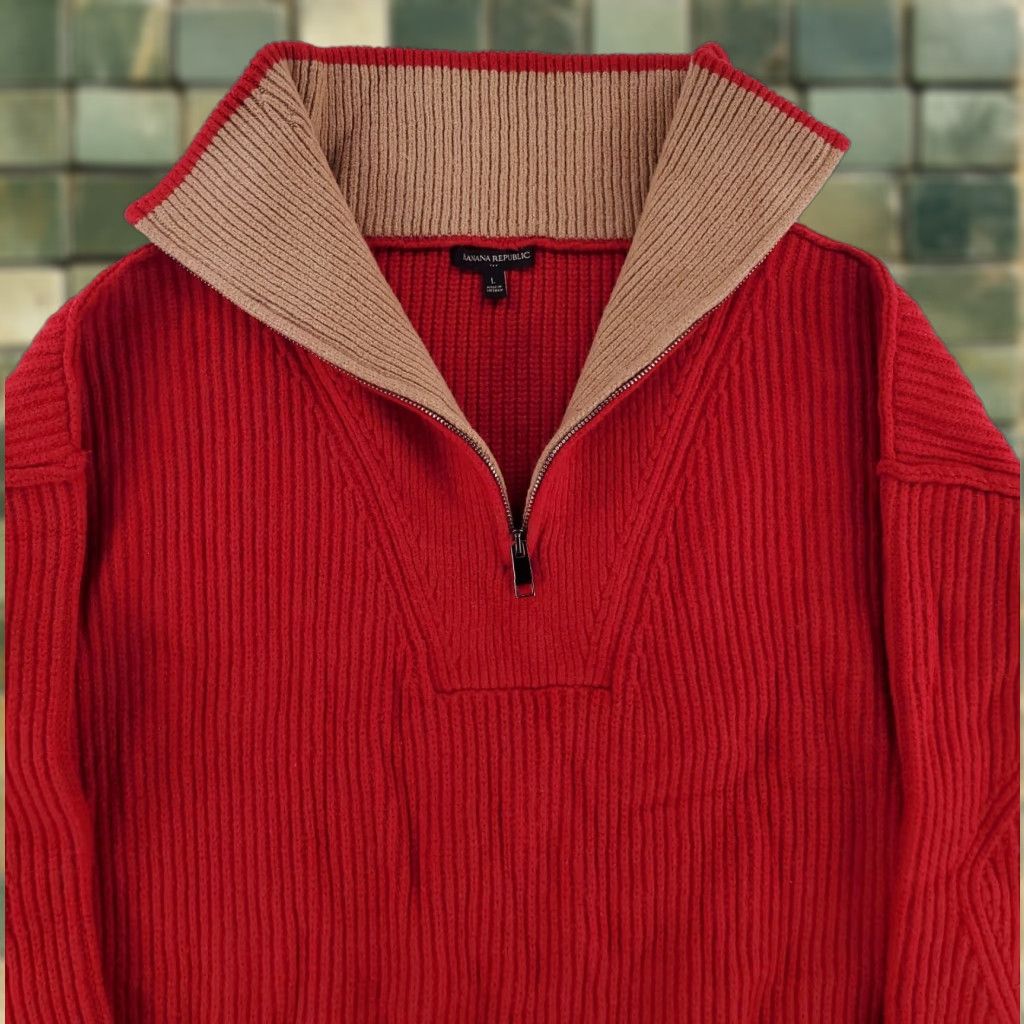 Banana Republic Banana Republic Sweater 1/4 Zip Red Ribbed Blend Long Sleeve Mens L Size US L / EU 52-54 / 3 - 1 Thumbnail