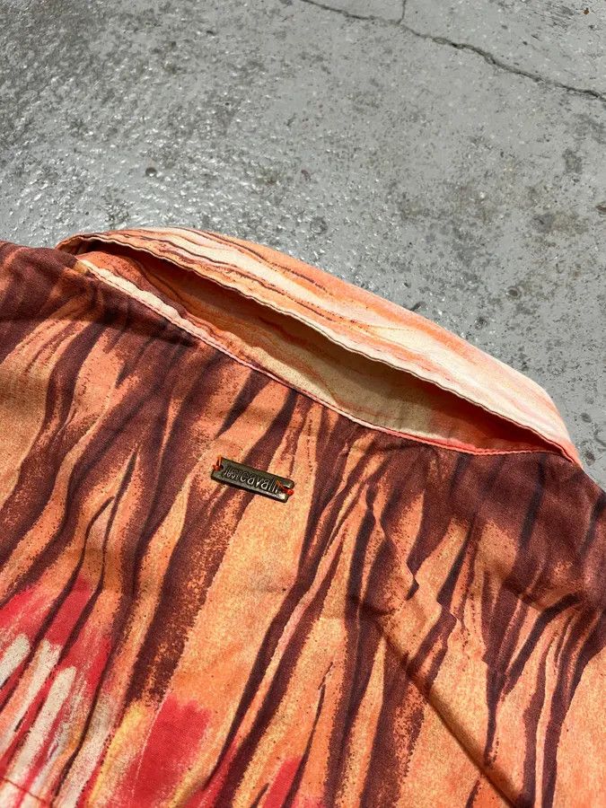 Just Cavalli SS2006 Cavalli Tie-Dye Striped Orange Shirt Size US L / EU 52-54 / 3 - 8 Thumbnail