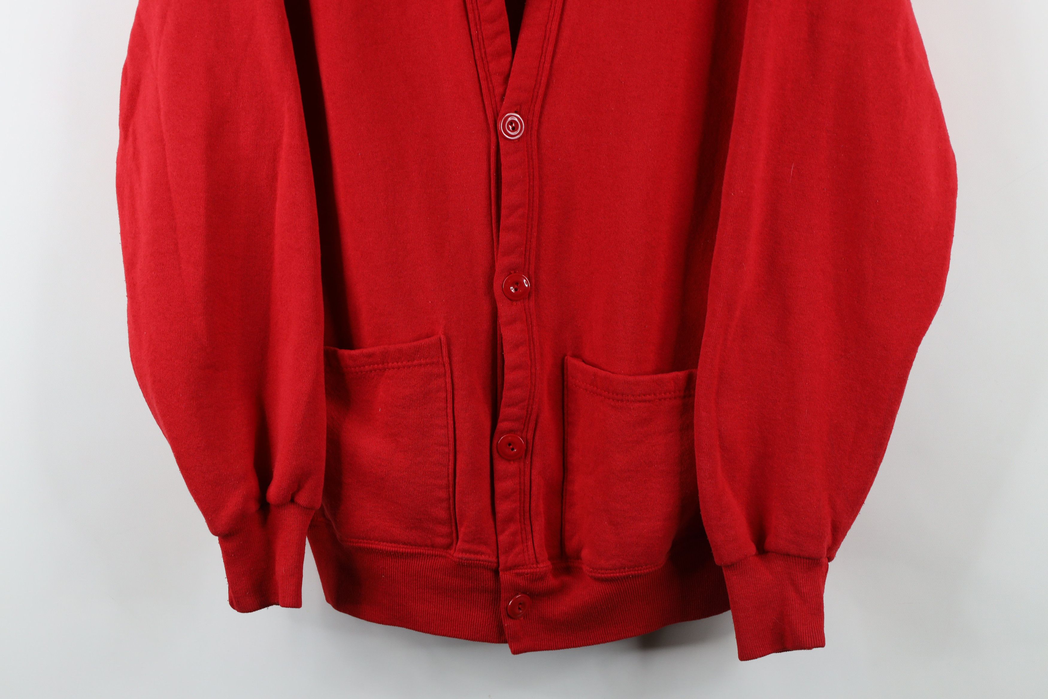 Vintage Vintage 90s Streetwear Blank Cardigan Sweatshirt Red USA Size US L / EU 52-54 / 3 - 3 Thumbnail