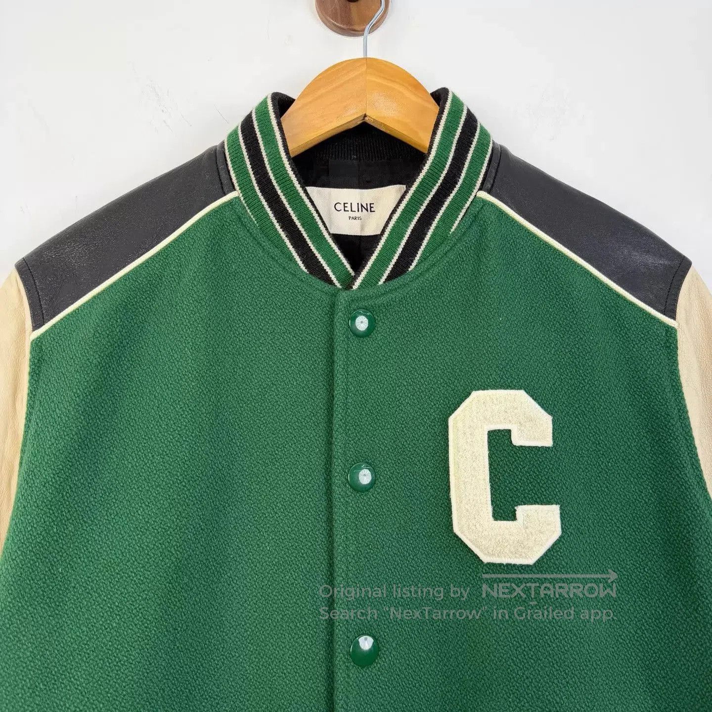 Celine Green Varsity Jacket with Contrast Sleeves - Size S. Size US S / EU 44-46 / 1 - 3 Thumbnail