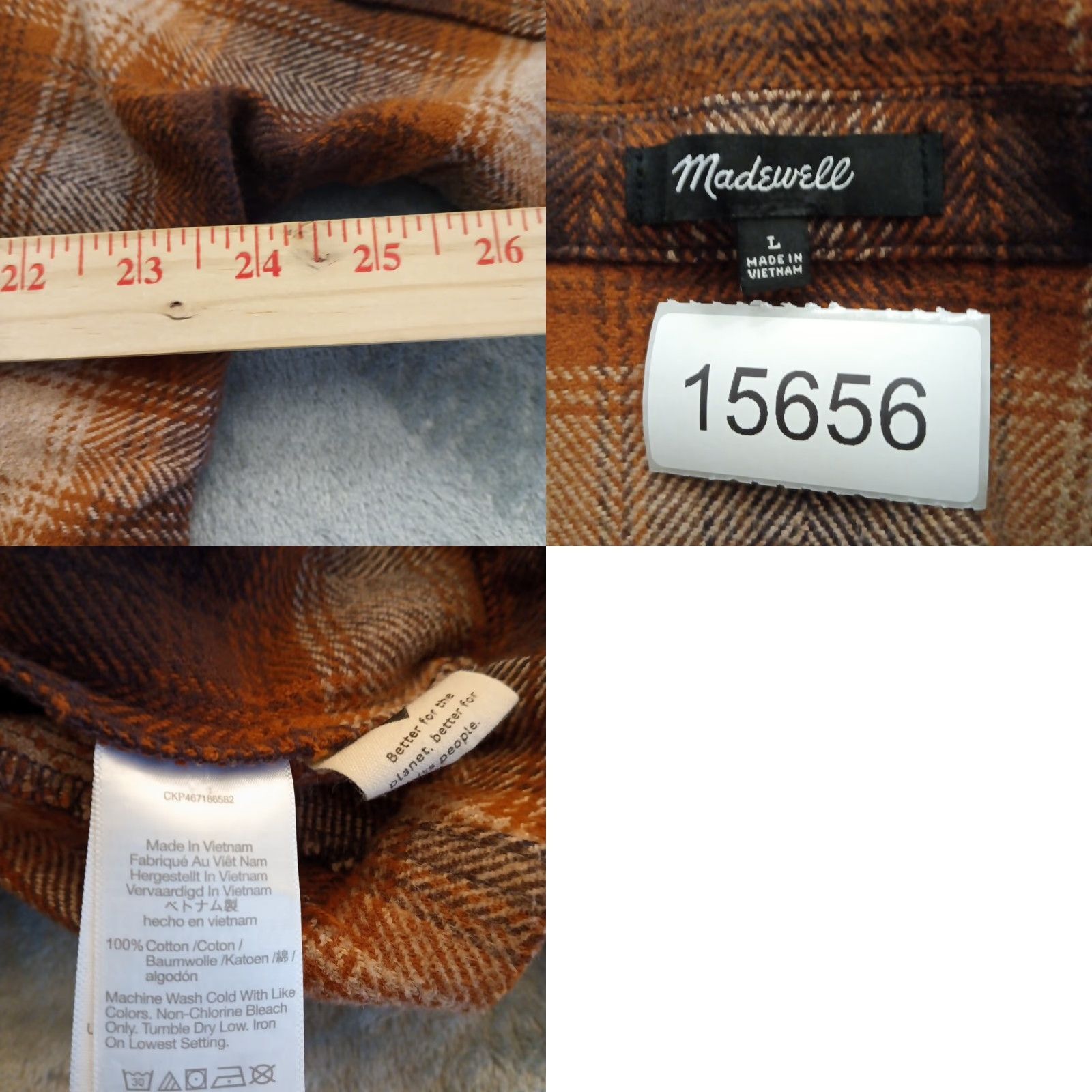 Madewell Madewell Jacket Womens Large Brown Plaid Cropped Long Sleeve Button Up Pockets Size L / US 10 / IT 46 - 8 Thumbnail