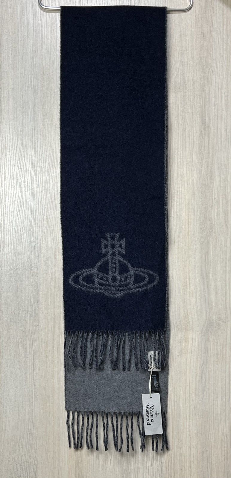 Vivienne Westwood Vivienne Westwood Orb Logo Scarf - 100% Wool - Navy & Grey Size ONE SIZE - 3 Thumbnail