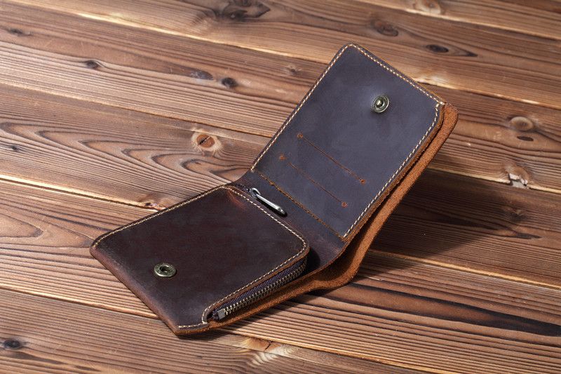 Japanese Brand × Leather × Vintage Men Leather Wallet with Zipper Coin Size ONE SIZE - 4 Thumbnail
