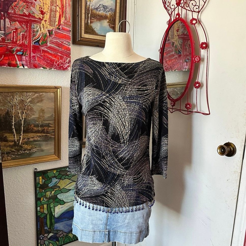 Coldwater Creek coldwater creak blue metallic line design long sleeve shirt Size XS / US 0-2 / IT 36-38 - 1 Thumbnail