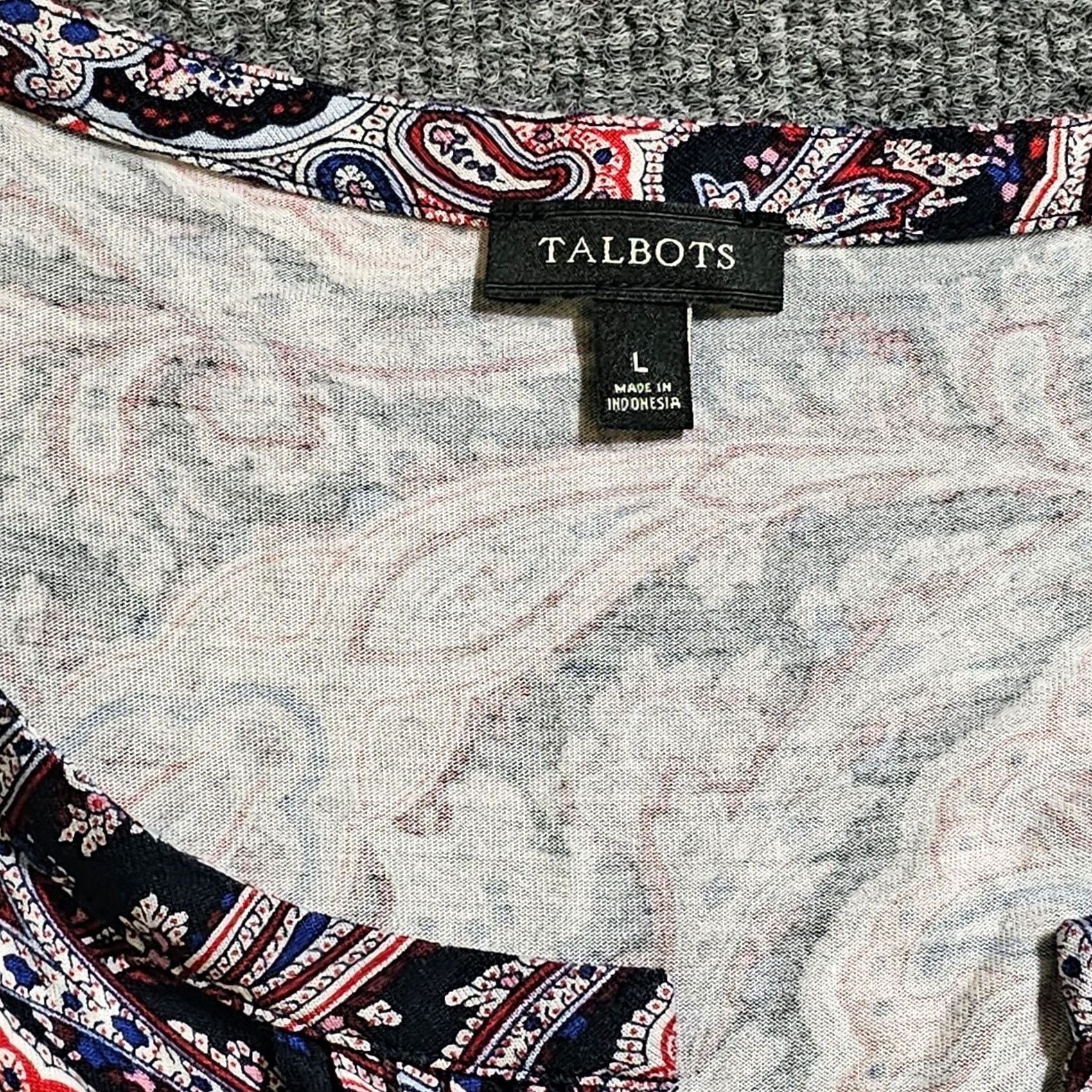 Talbots Talbots Top Women Large Black Red Paisley 3/4 Sleeve V-Neck Pleats Casual Career Shirt Size L / US 10 / IT 46 - 3 Thumbnail