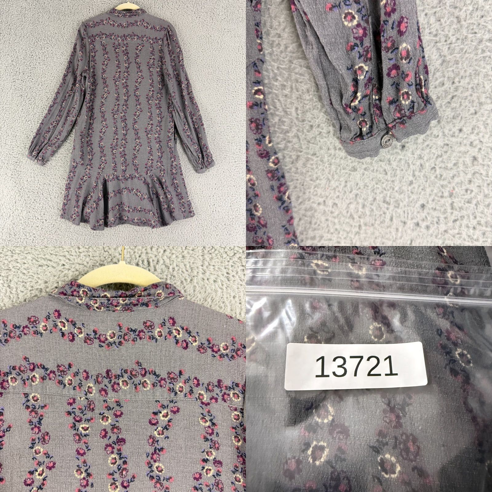 Free People Free People Shirt Dress Womens Small Gray Floral Drop Waist Long Sleeve Size S / US 4 / IT 40 - 9 Thumbnail