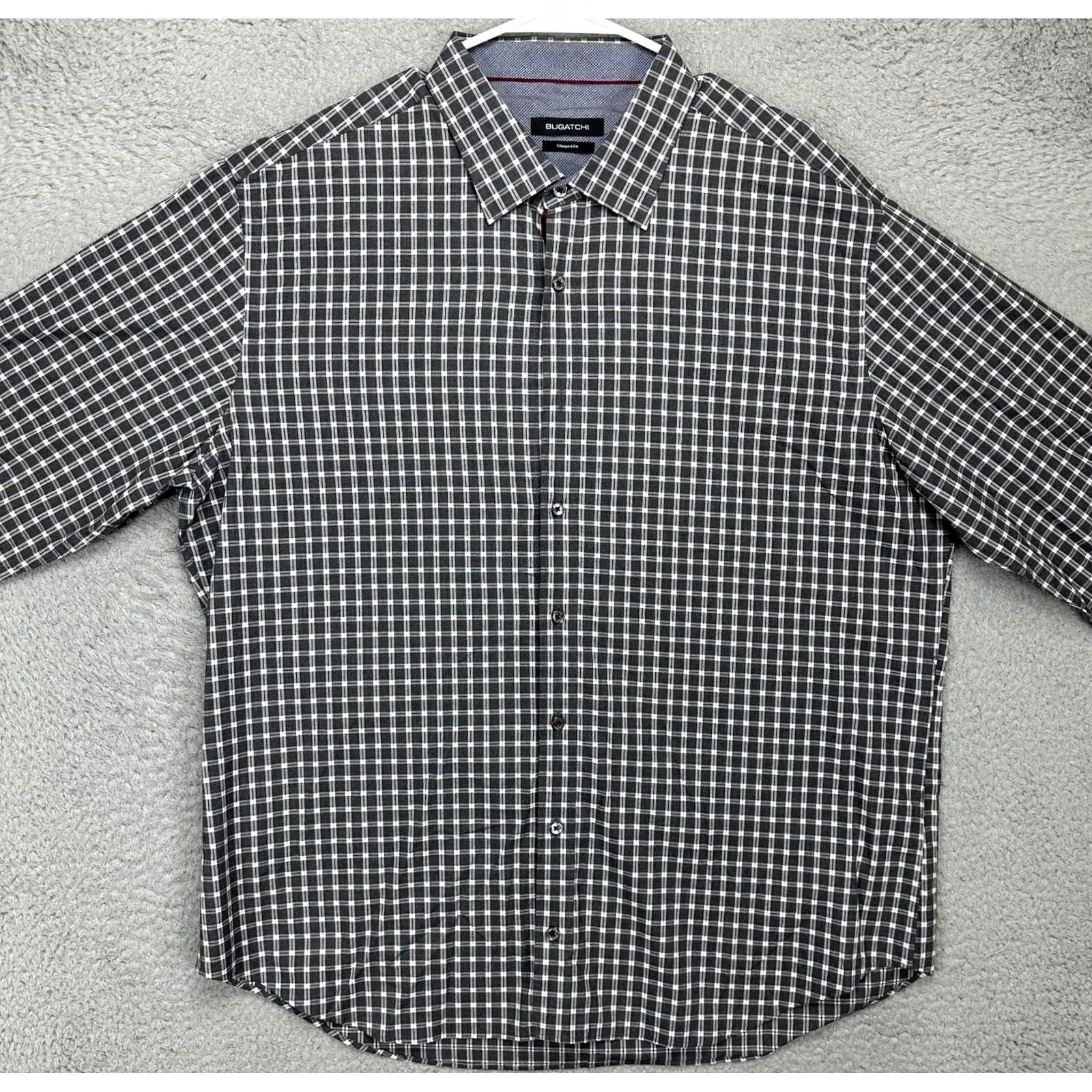 BUGATCHI BUGATCHI Shirt Mens 2XL Plaid Button-Up Long Sleeve Gray White Red Cotton Shaped Fit Retro? No — Button-Up Shirt Size US XXL / EU 58 / 5 - 2 Thumbnail