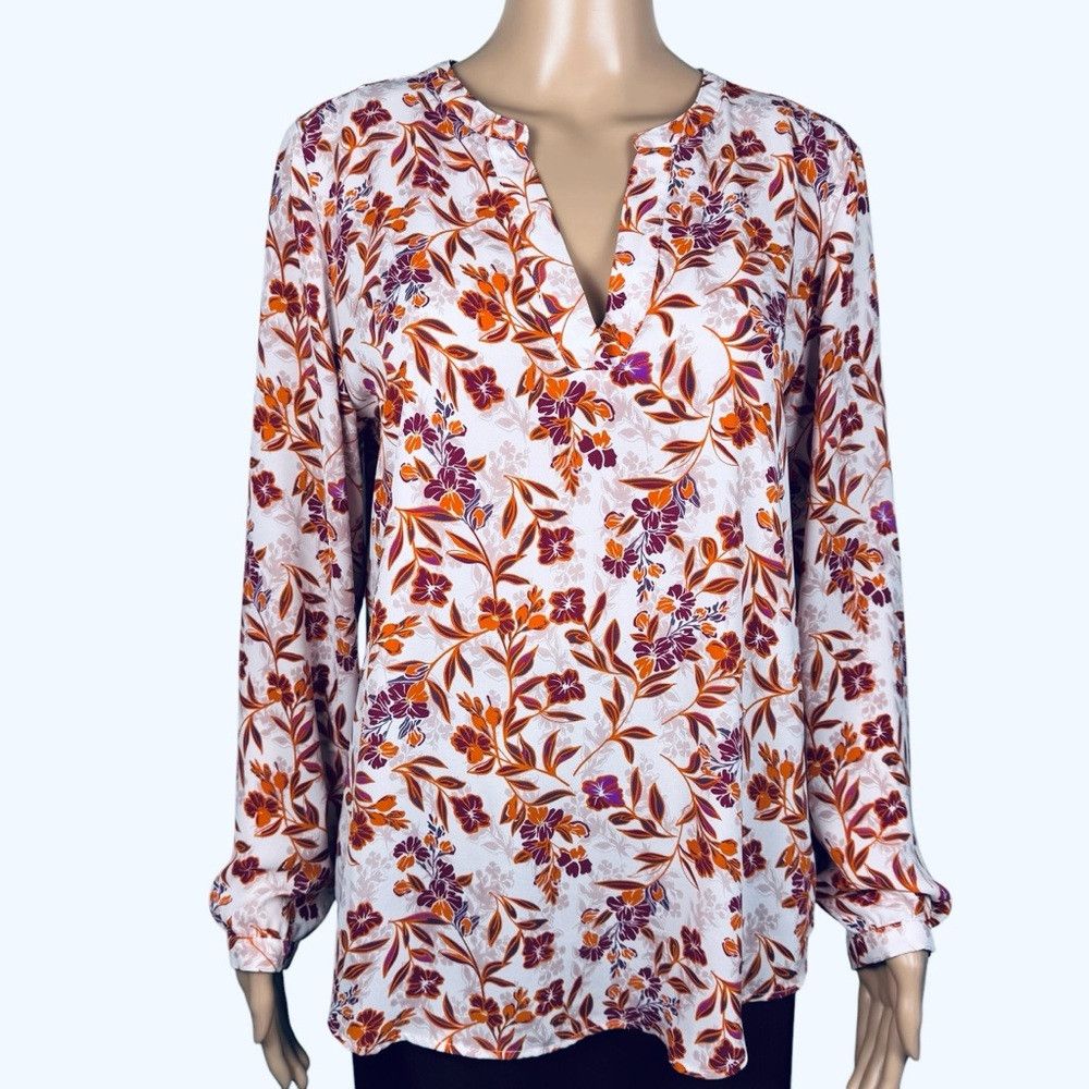 Adrianna Papell New Adrianna Papell Long Sleeve Floral V-Neck Blouse Size M Size M / US 6-8 / IT 42-44 - 1 Thumbnail