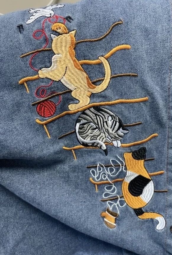 Retro y2k fashion animal embroidered denim shirt aesthetic