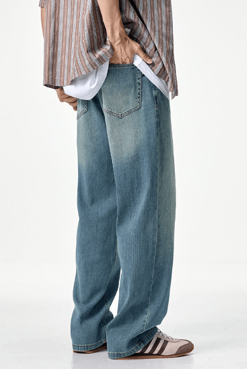 Japanese Brand × Jean Men's elastic retro distressed trendy clanfit straight jeans Size US 32 / EU 48 - 4 Thumbnail