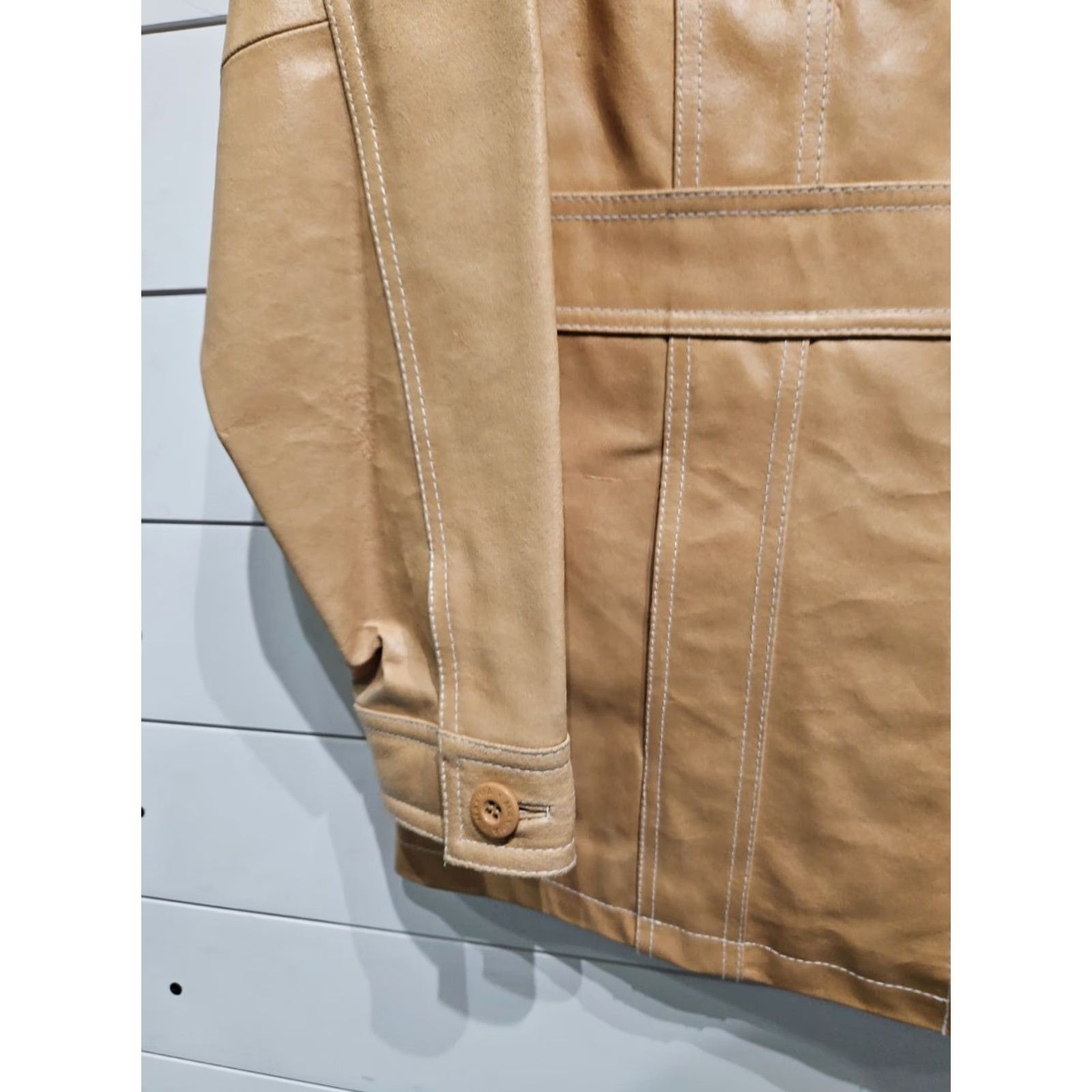 Vintage VINTAGE Wilsons Leather Trench Coat Womens XL Beige Leather Lined Long Button 30" Fall Spring Summer Winter Vintage/Coat/Trench Size XL / US 12-14 / IT 48-50 - 5 Thumbnail