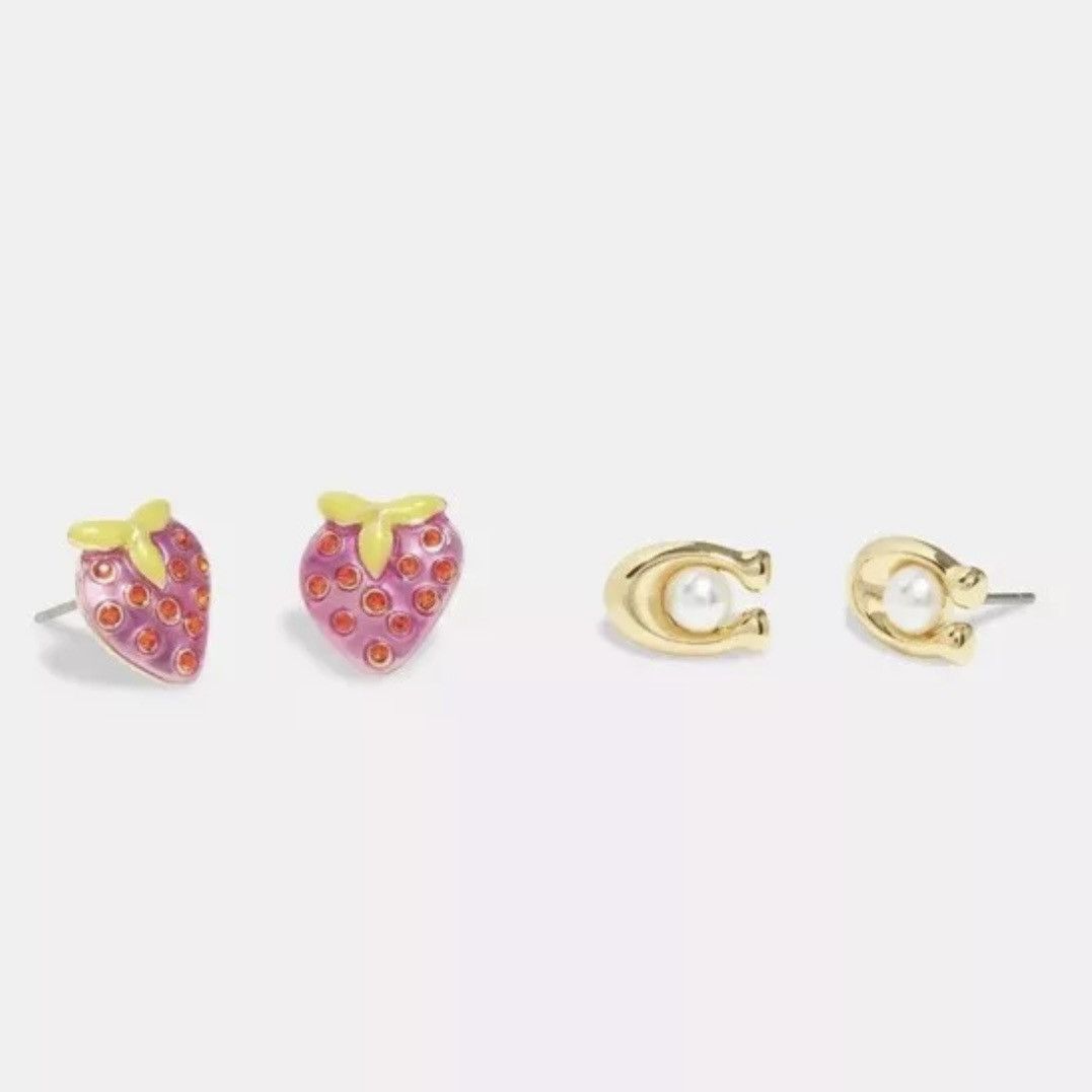 Coach NEW Coach Strawberry & Signature Stud Earrings Set CI887 Size ONE SIZE - 7 Thumbnail