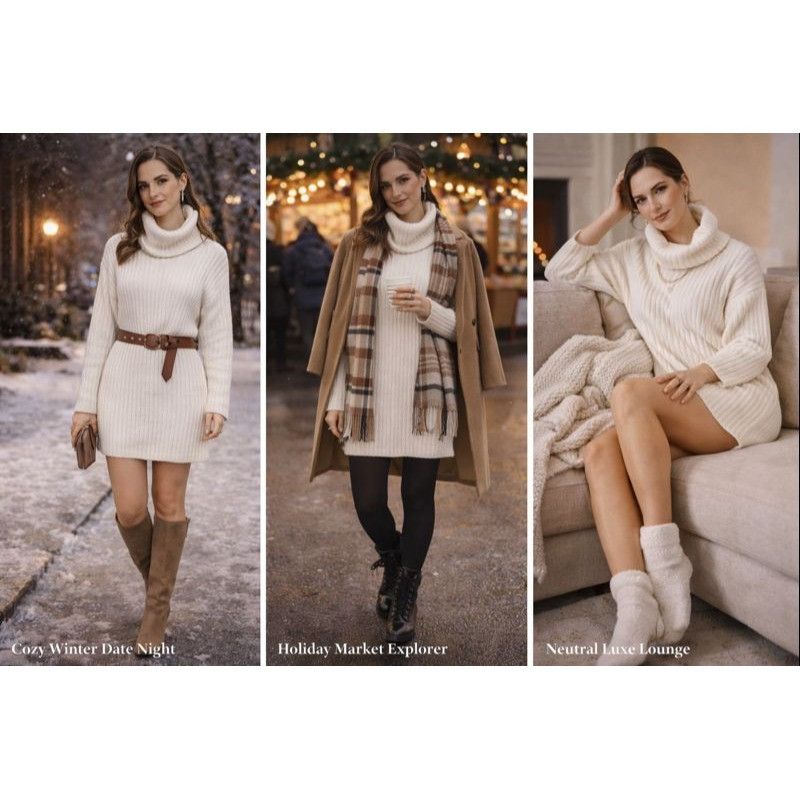 Abercrombie & Fitch Abercrombie Women Ivory Sweater Dress XS Ribbed Turtleneck W Size XS / US 0-2 / IT 36-38 - 1 Thumbnail