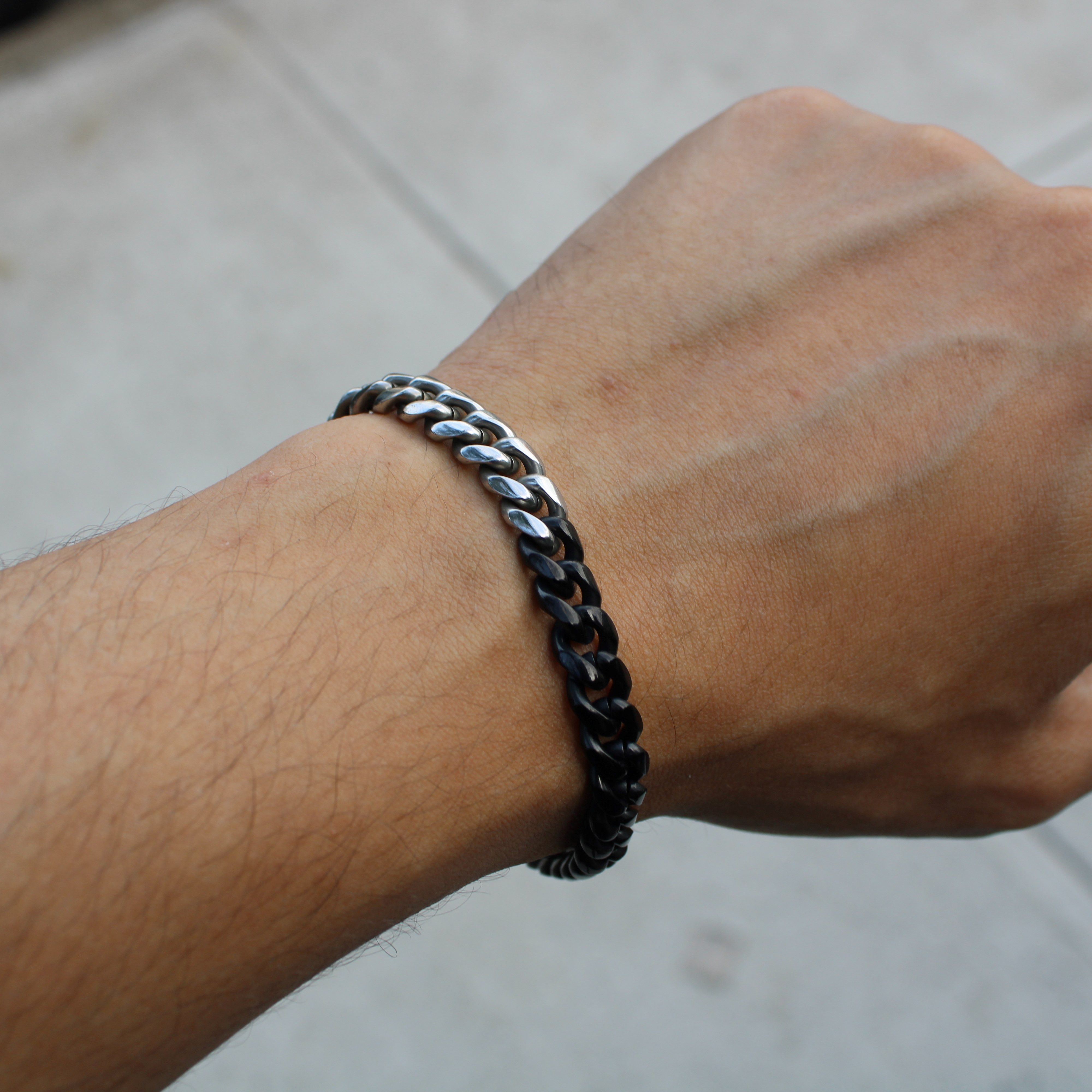 Jewelry Silver/Black 8mm Cuban Link Bracelet 7" 8" Size ONE SIZE - 2 Thumbnail