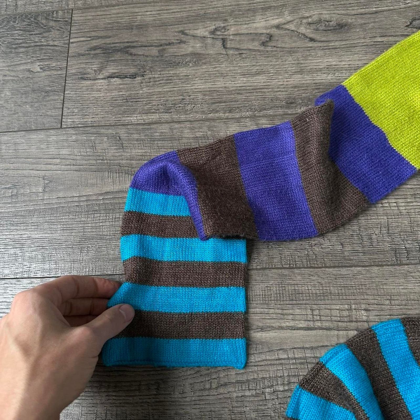 Old Navy × Vintage Vintage 00s Old Navy Blue Brown Green Striped Winter Scarf Size ONE SIZE - 2 Thumbnail