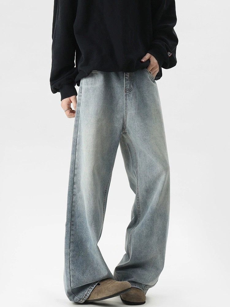 Jean American men's retro loose trendy washed straight jeans Size US 32 / EU 48 - 3 Thumbnail