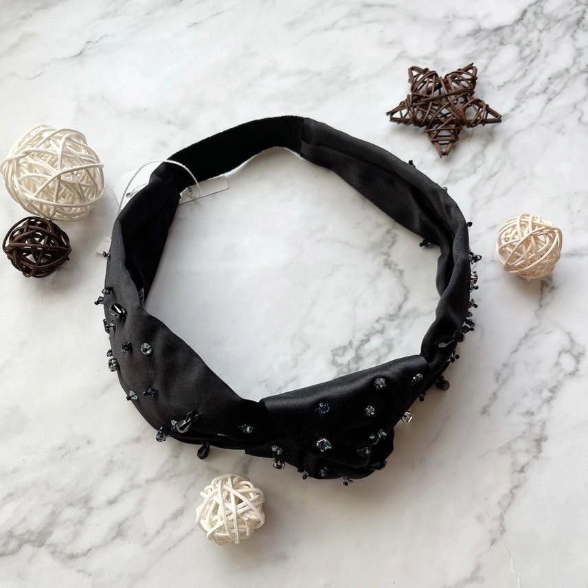 Prada Crystal Embellished Silk Headband One Size in Black, Women's