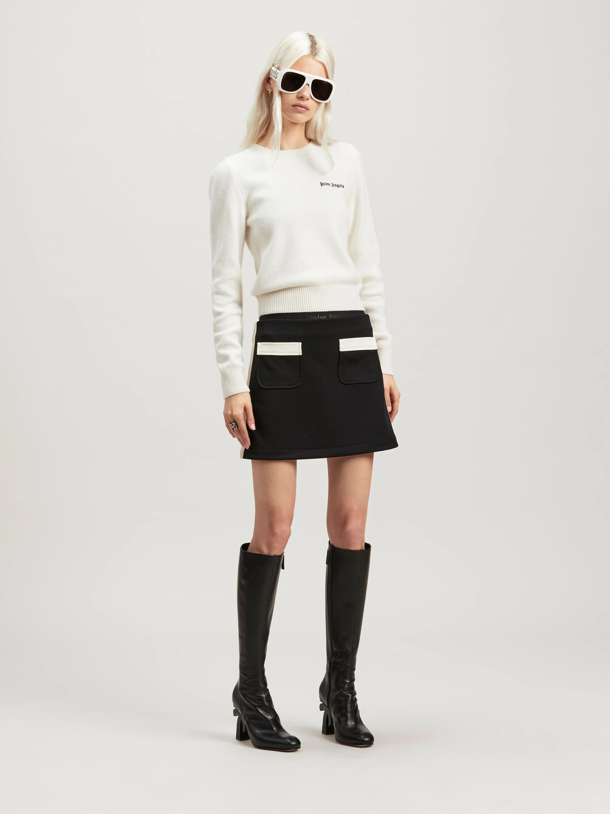 Palm Angels o1s22i1n0824 Embroidery Cropped Sweater in White Size L / US 10 / IT 46 - 2 Thumbnail