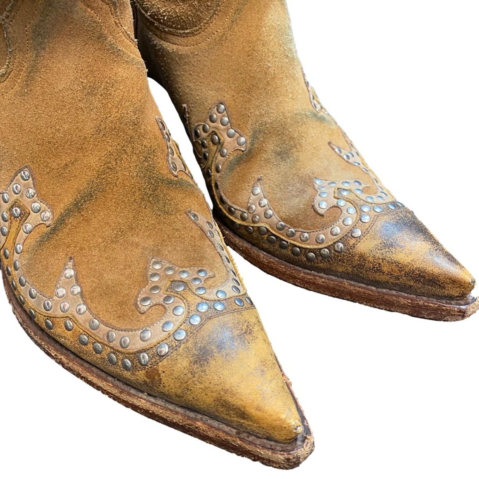 Old Gringo The Old Gringo Studded & Distressed Tan Leather Cowboy Boots Size US 7 / IT 37 - 3 Thumbnail