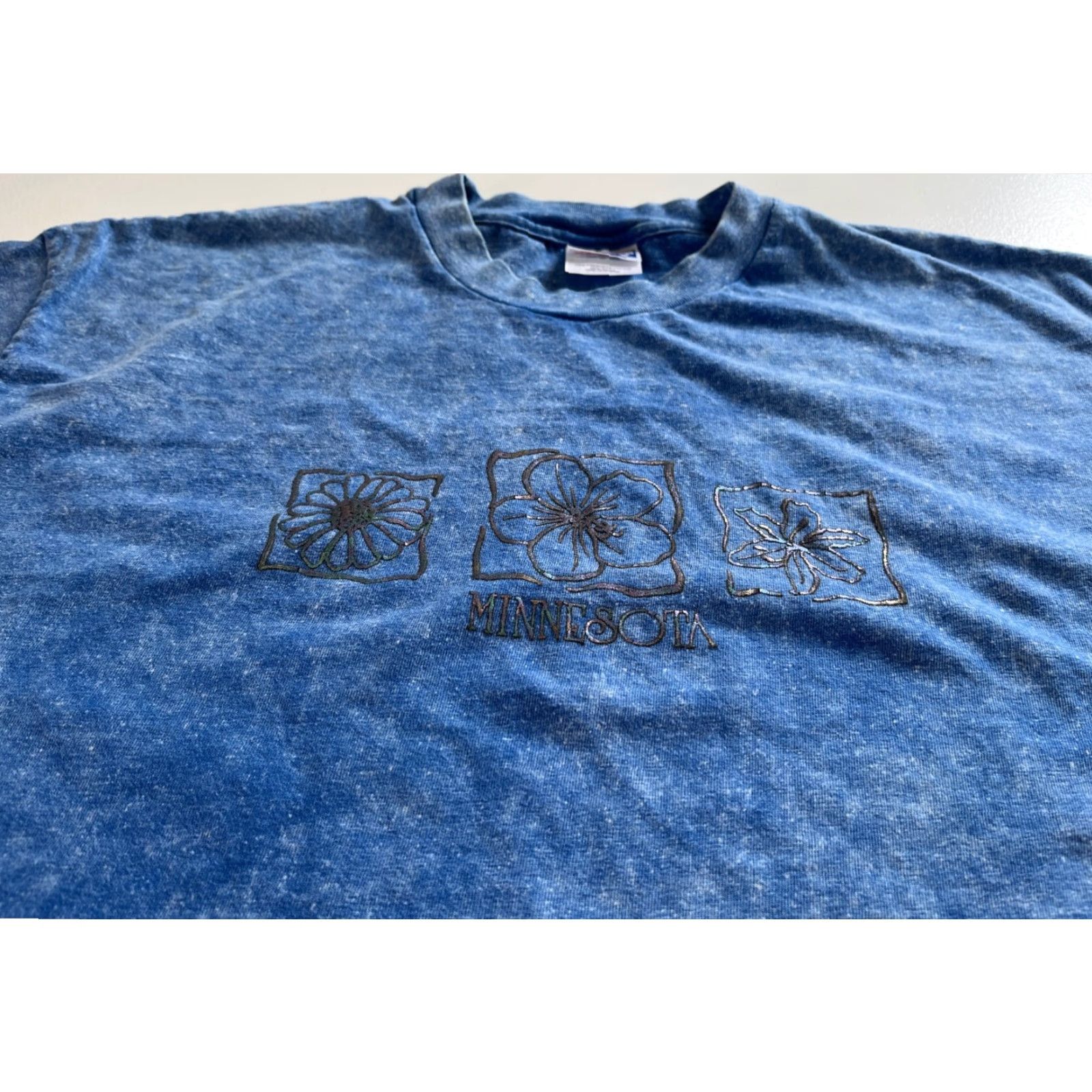Hanes VINTAGE Hanes Beefy-T T-Shirt Unisex Adults Minnesota Acid Wash 90s Print Made in USA XL Blue 100% Cotton Crew Neck Short Sleeve USA Size US XL / EU 56 / 4 - 4 Thumbnail