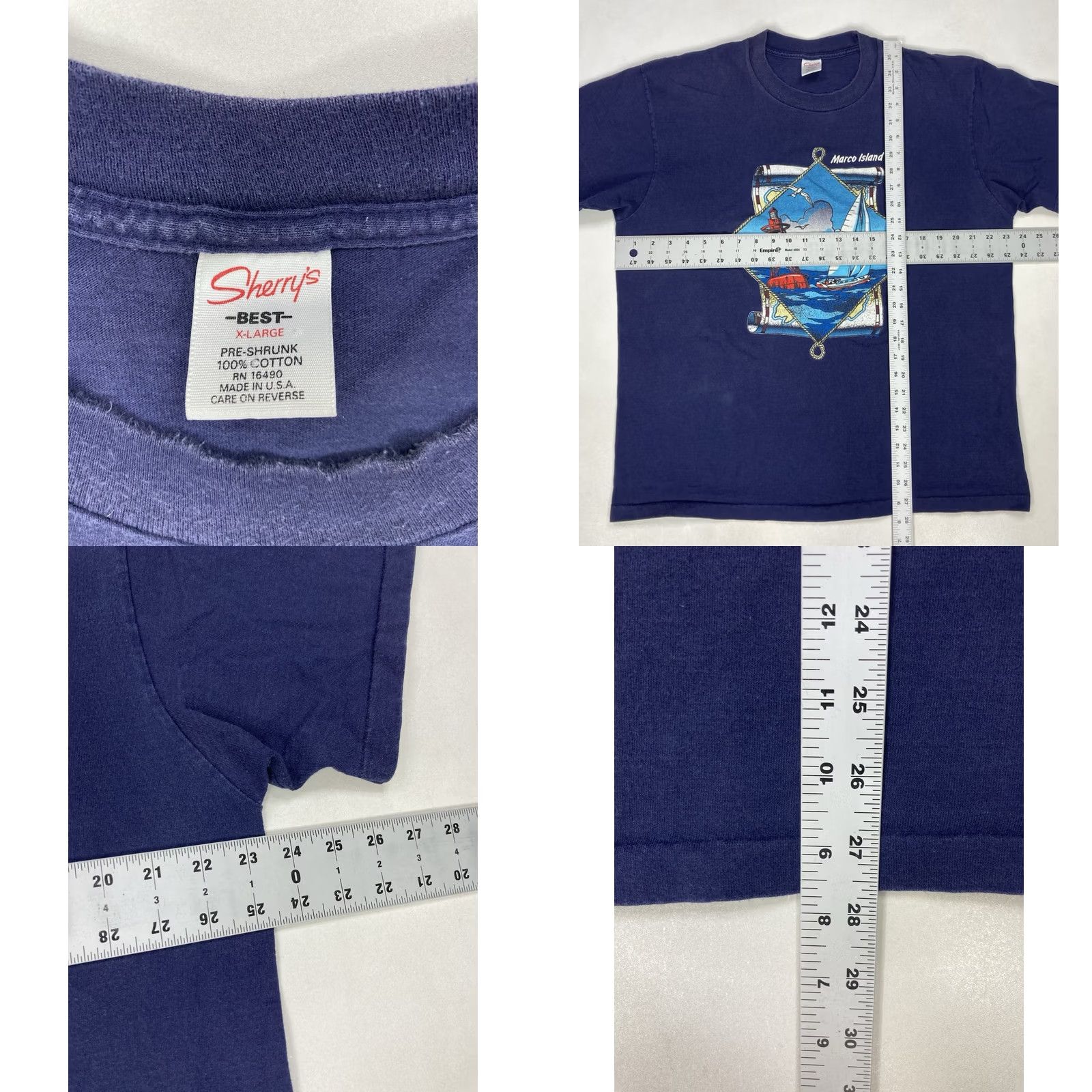 Vintage VINTAGE Sherry's Marco Island Graphic T-shirt Men XL Blue USA 90s Single Stitch Size US XL / EU 56 / 4 - 8 Thumbnail