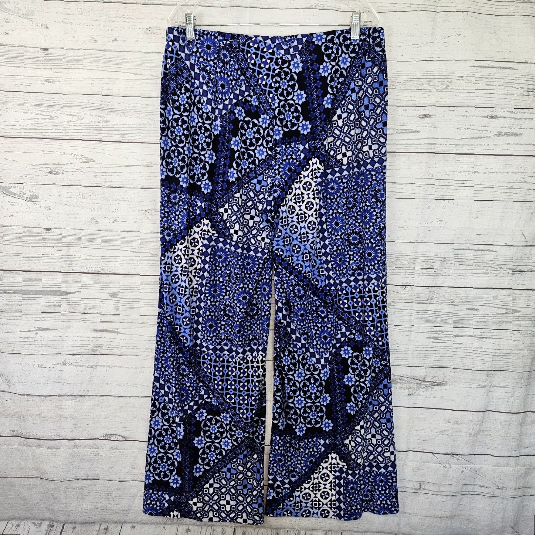 Vintage VINTAGE? (no) Chicos Womens Wide Leg Pants Pull On Large Blue White High Rise Size 36" / US 14 / IT 50 - 3 Thumbnail