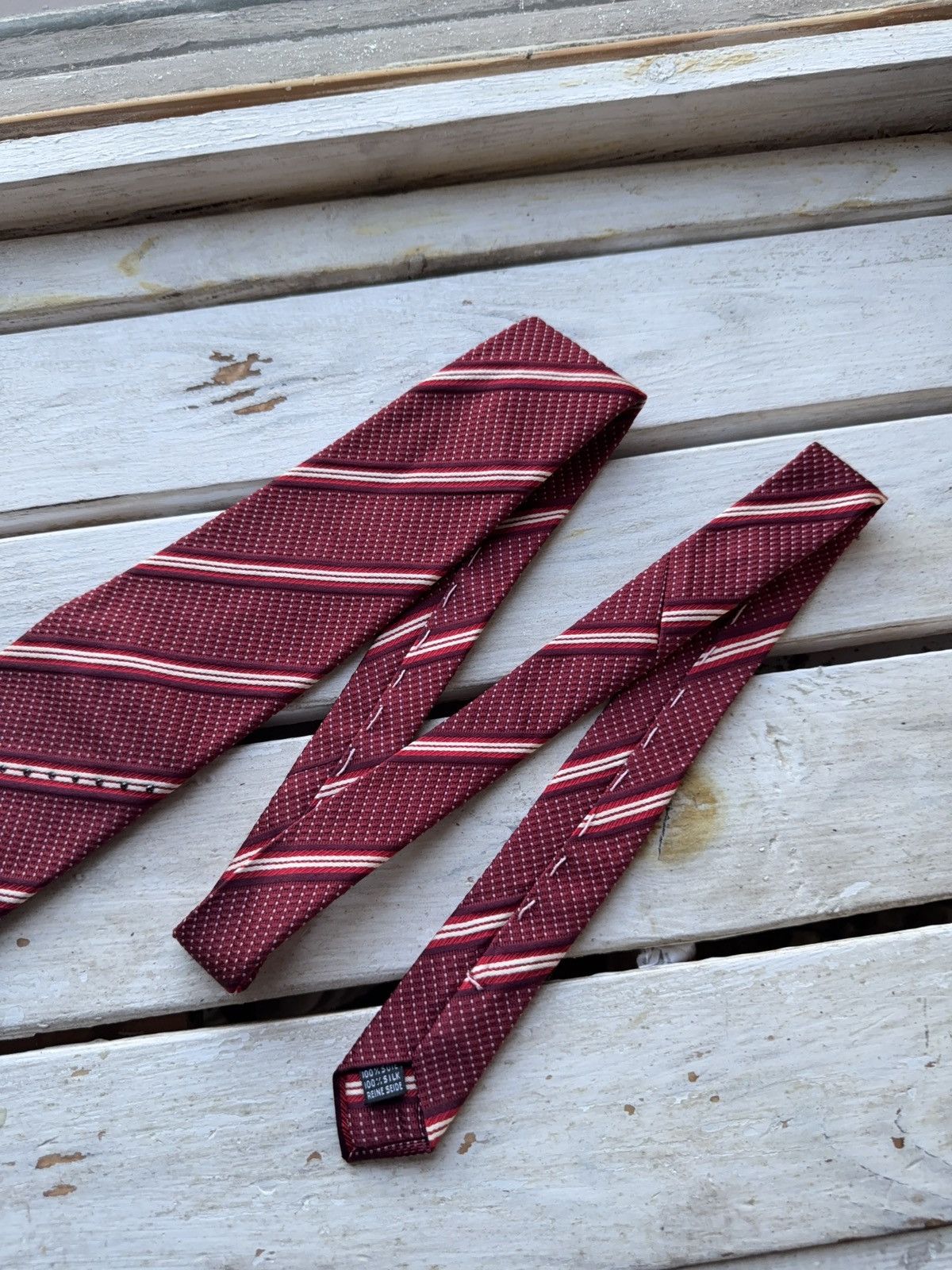 Designer × Swarovski Swarovski Burgundy Striped Tie – 100% Silk Classic Size ONE SIZE - 3 Thumbnail