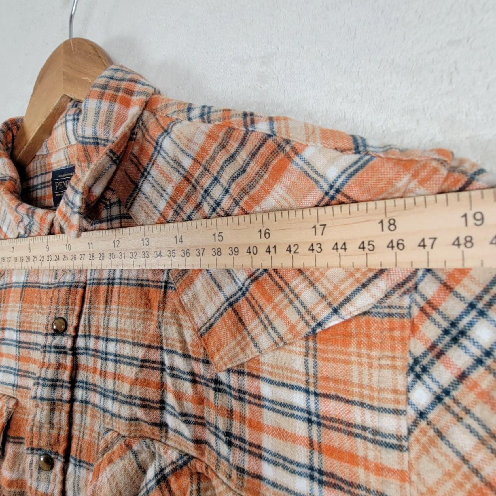 Pendleton VINTAGE Pendleton Orange Western Wear Men's Large Pearl Snap Wool Shirt Plaid Size US L / EU 52-54 / 3 - 7 Thumbnail