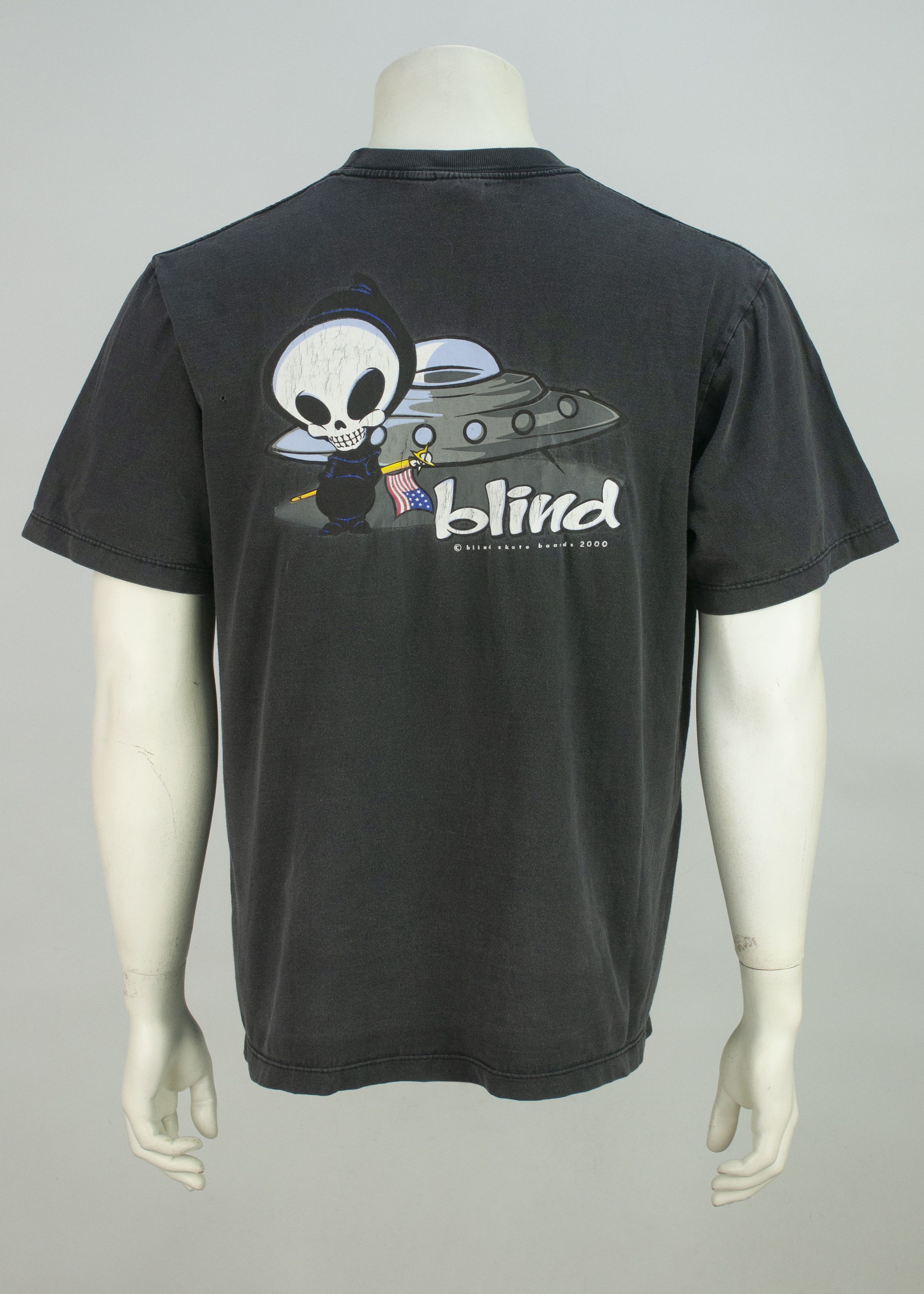 image of Skategang x Vintage 2000 Blind Skateboards Y2K Skate T Shirt Size M in Grey, Men's