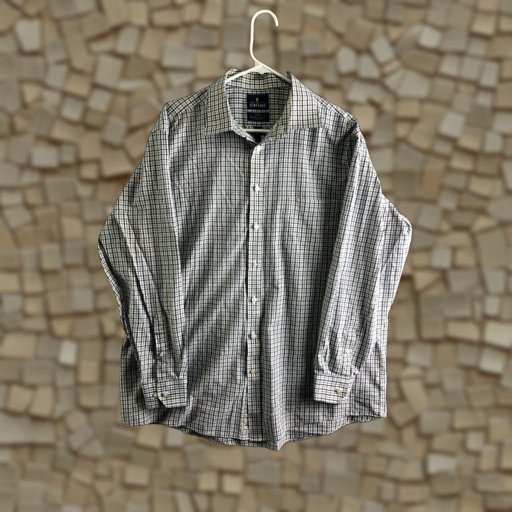 Stafford Stafford Shirt White Plaid Long Sleeve Spread Collar 17.5 34-35 Regular Mens Size US XXL / EU 58 / 5 - 1 Thumbnail