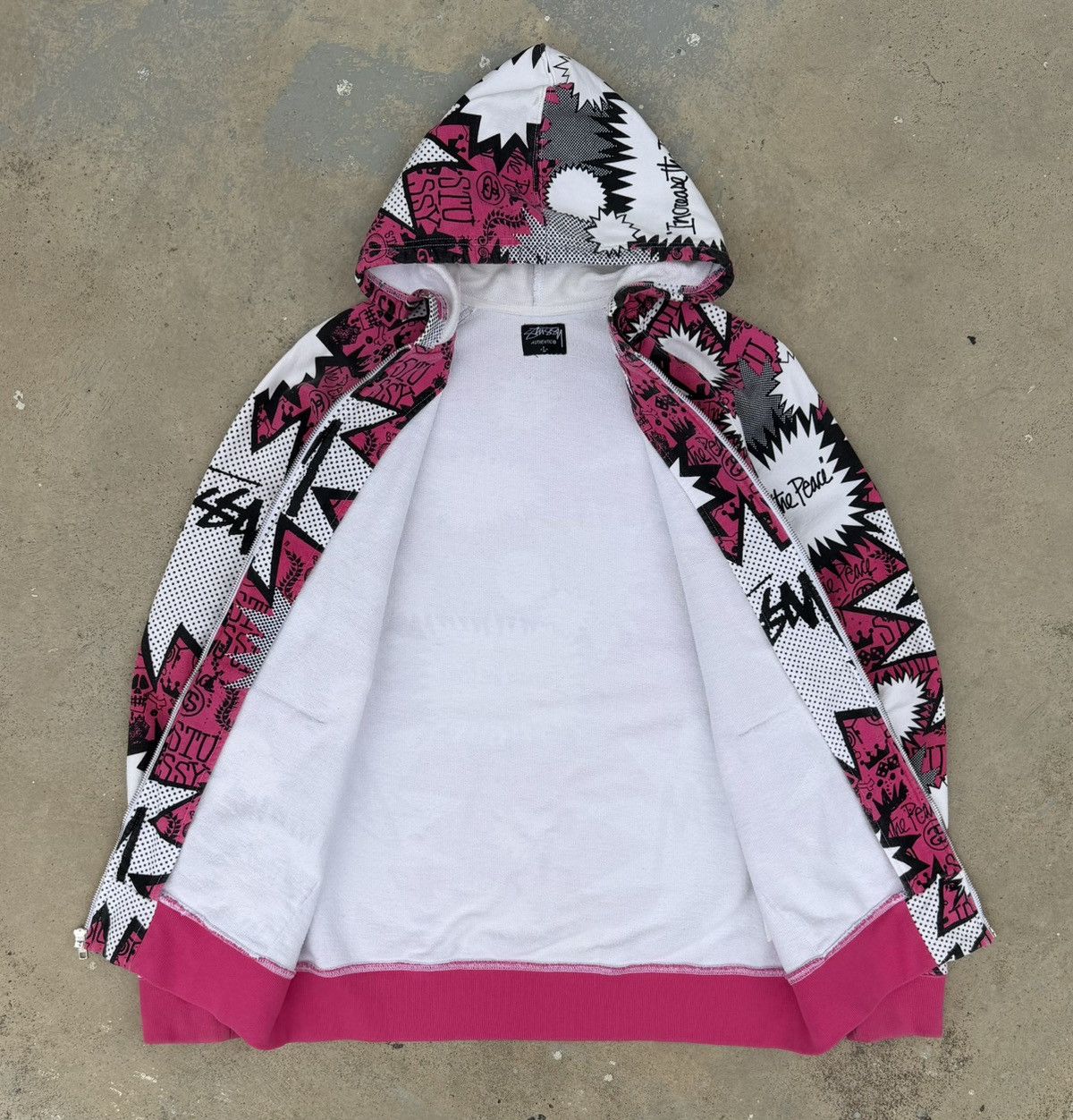 Stussy Stüssy Zip Hoodie All Over Print Pink Graphic Streetwear Size US L / EU 52-54 / 3 - 6 Thumbnail