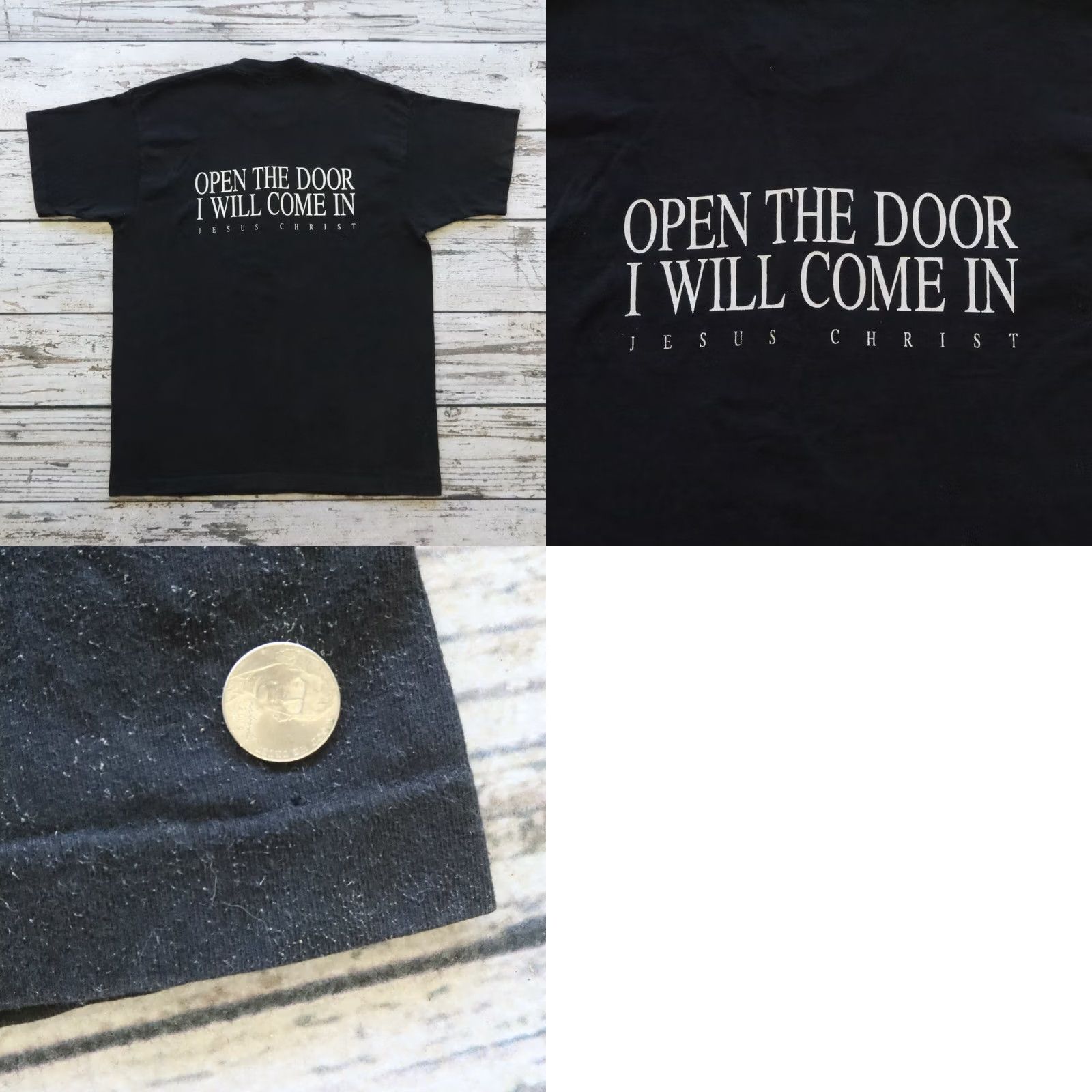 Fruit Of The Loom VINTAGE Knock Knock Revelation 3:20 Shirt 2XL Black Mens Gold Size US XXL / EU 58 / 5 - 9 Thumbnail