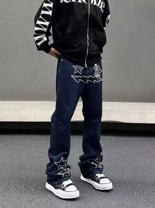 Japanese Brand High street star embroidered micro-flare straight jeans Size US 32 / EU 48 - 4 Thumbnail