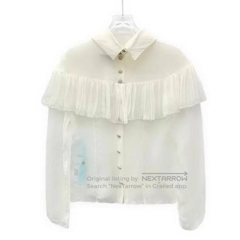 Chanel Chanel Castle Series Beige Ruffle Lace Silk Lapel Long-sle Size XS / US 0-2 / IT 36-38 - 2 Thumbnail