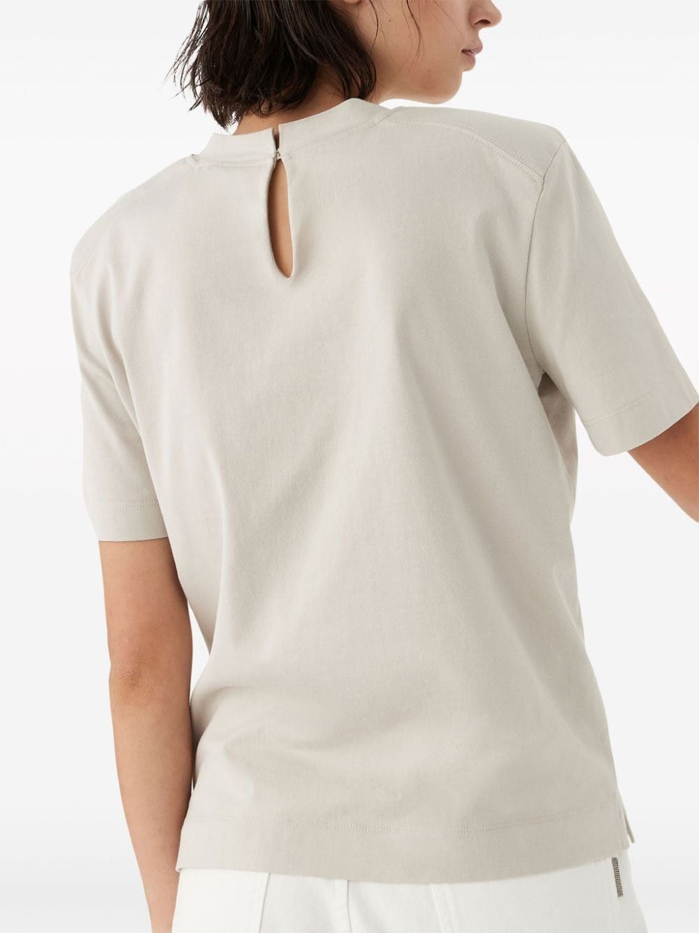 Brunello Cucinelli o1la1rc1a0425 T-Shirt With Monili in Sand/Beige Size L / US 10 / IT 46 - 3 Thumbnail