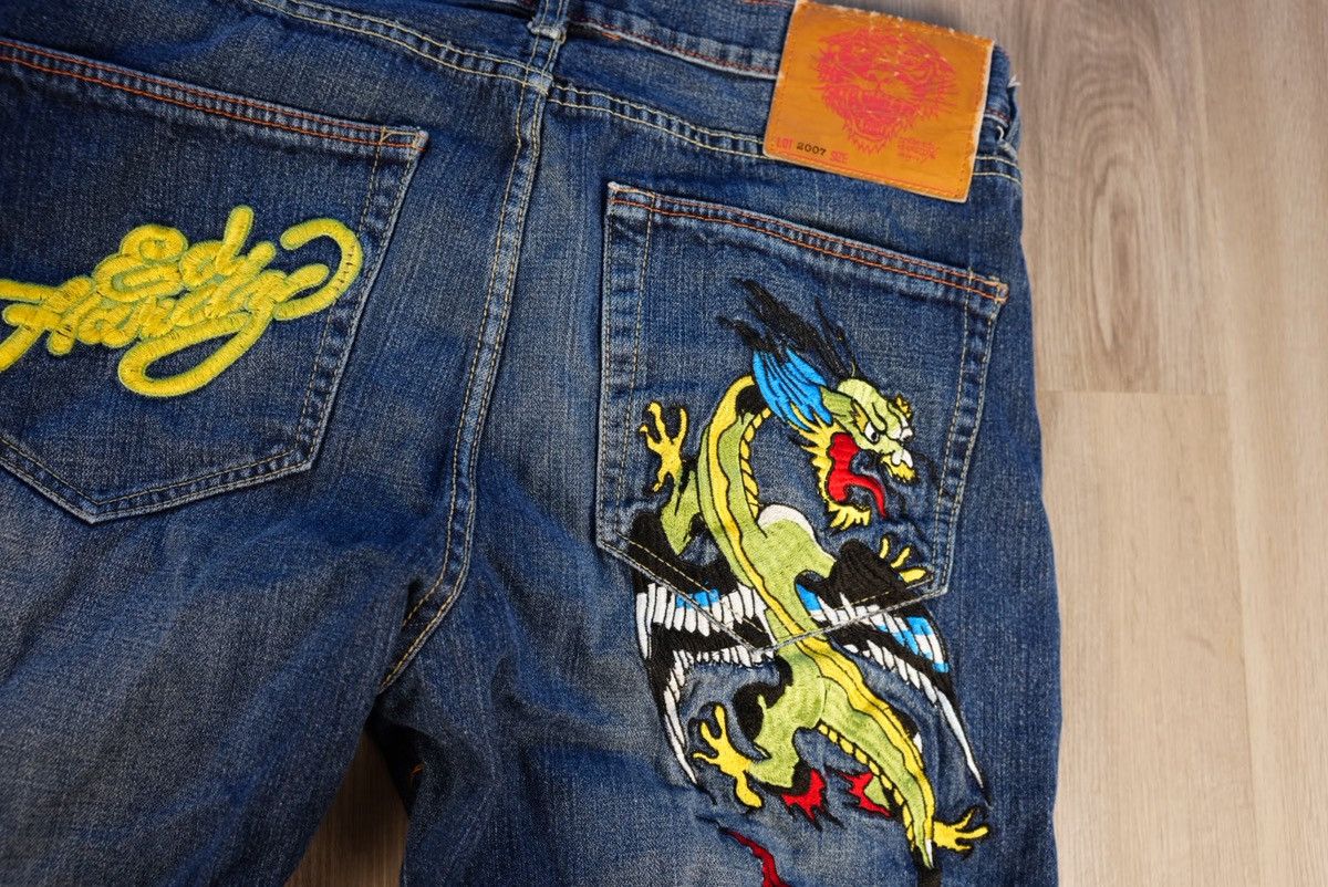 Christian Audigier × Ed Hardy Vintage Y2K Ed Hardy Dragon Embroidered Baggy Jeans 42x32 Size US 42 / EU 58 - 4 Thumbnail