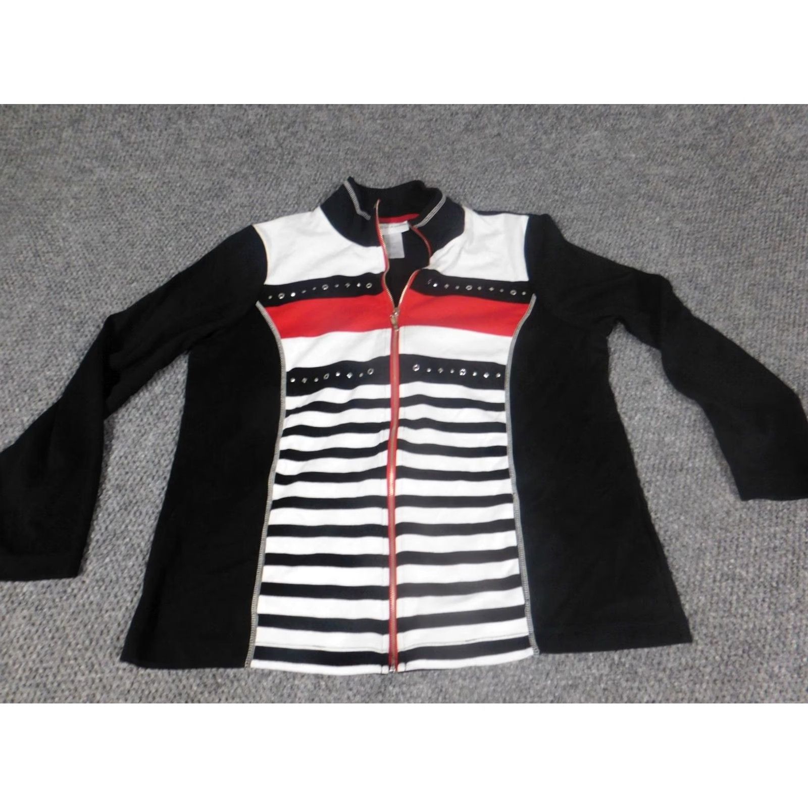 Vintage Alfred Dunner Shirt Sweater 12 Women Black Striped Mock Neck Full Zip Casual Modern 12 Womens Regular Size XL / US 12-14 / IT 48-50 - 2 Thumbnail