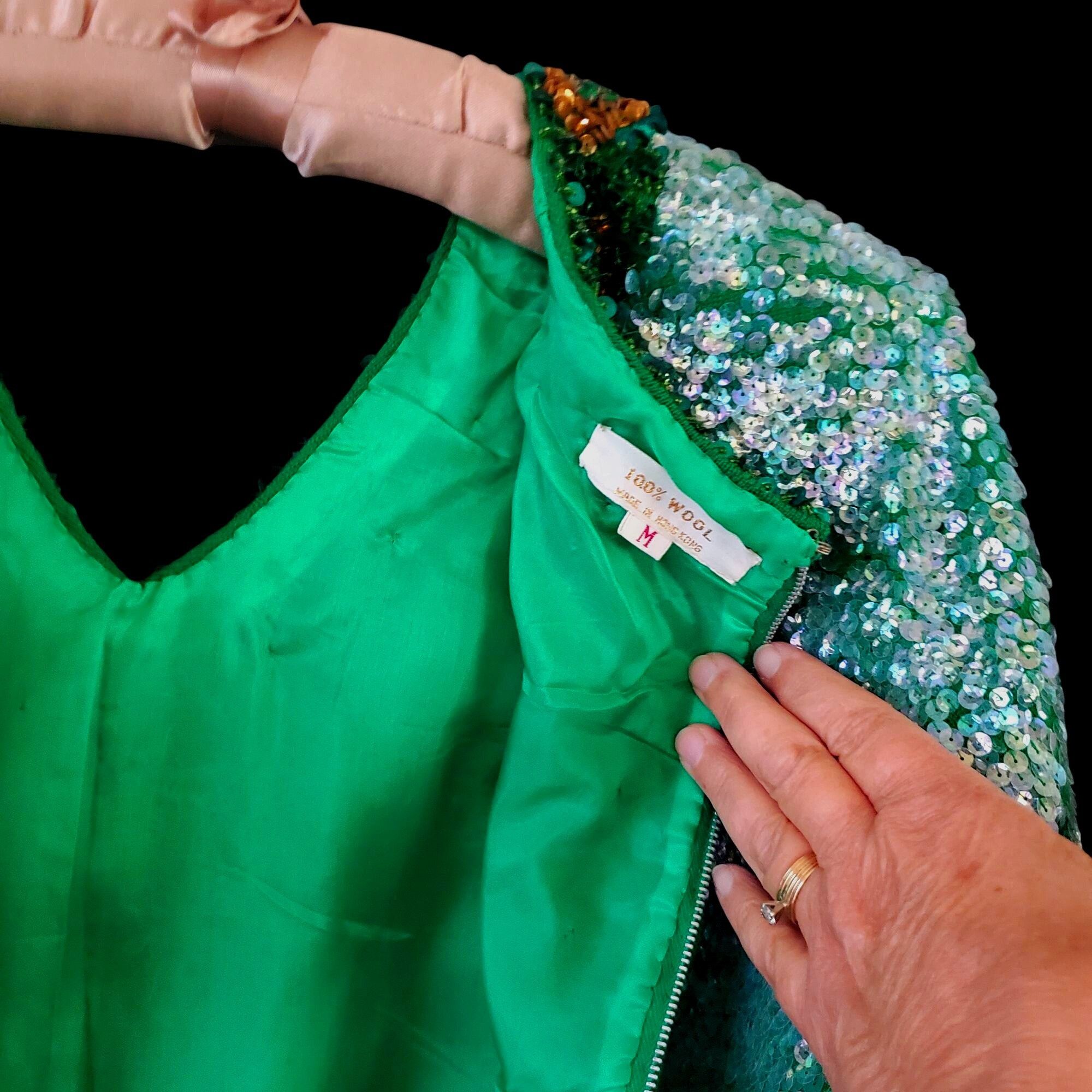 Vintage Vintage Sequin Beaded Green Skirt Set Size L 60s NWOT Cockta Size L / US 10 / IT 46 - 12 Thumbnail