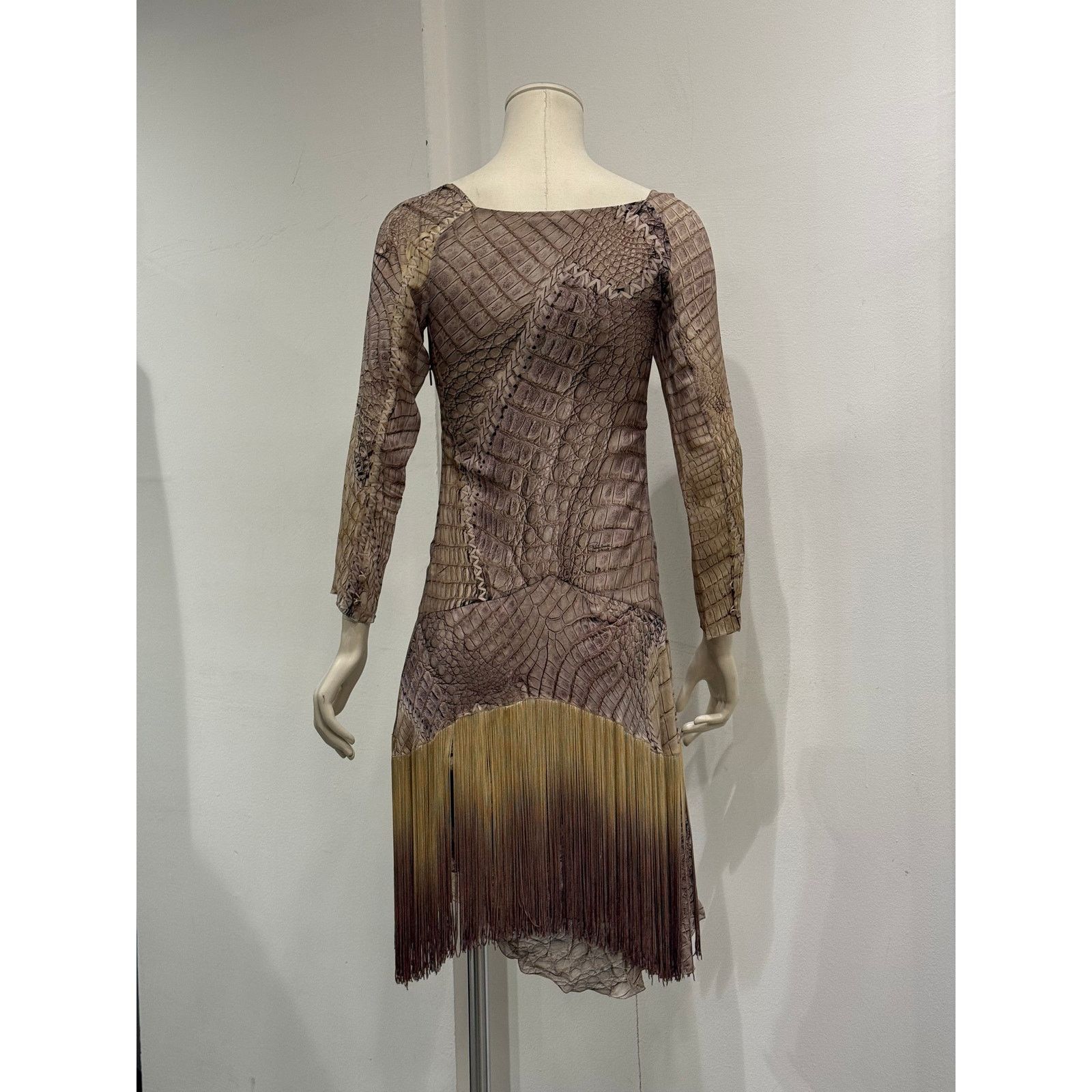 Roberto Cavalli S/S2011 Roberto Cavalli silk crocodile print fringe dress Size S / US 4 / IT 40 - 8 Thumbnail