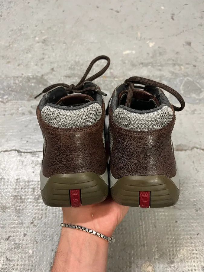 Prada 2000s Prada America’s Cups Brown Leather Hybrid Mid Sneakers Size US 9 / IT 39 - 5 Thumbnail