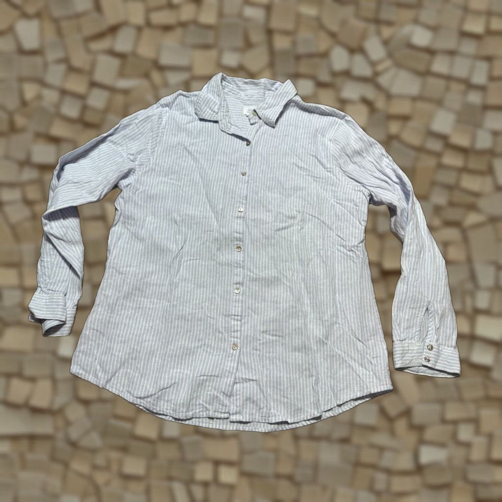 Vintage Sigrid Olsen Shirt Women's XL White Blue Striped Long Sleeve Button Up Size XL / US 12-14 / IT 48-50 - 1 Thumbnail