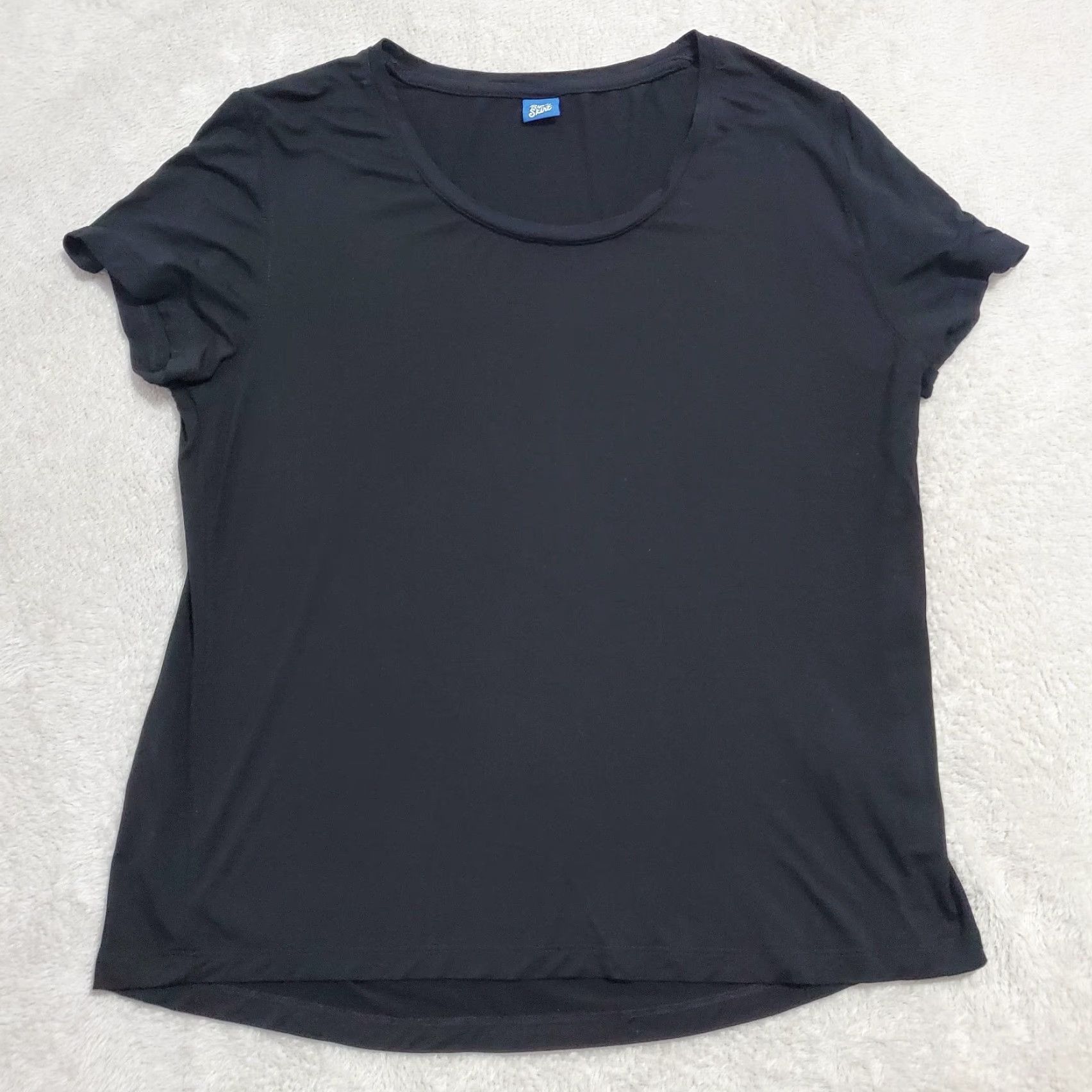 Vintage Rip Skirt T-Shirt Women L Black Modal Spandex Casual Basic Capsule Everyday Top Short Sleeve Pullover Knit Shirt Size L / US 10 / IT 46 - 2 Thumbnail