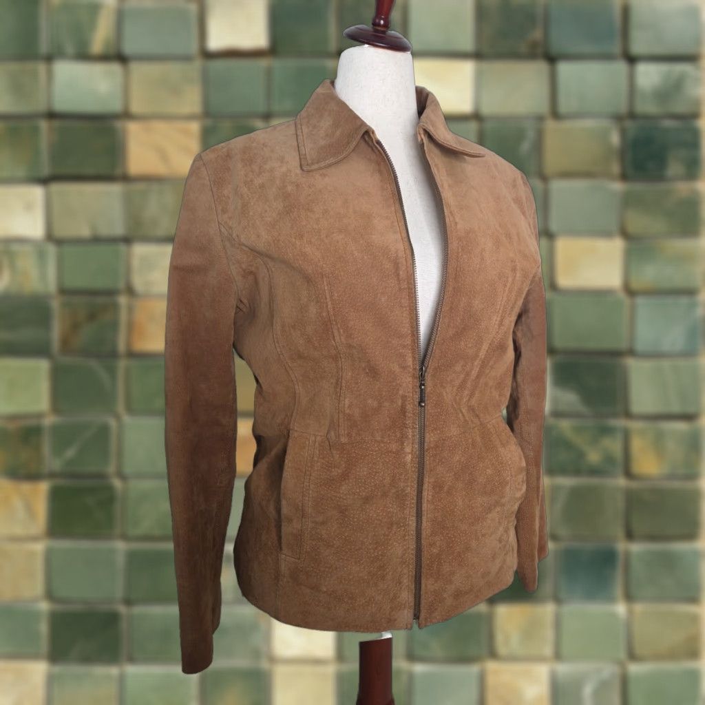 VINTAGE Leather Suede Jacket Women’s L Tan Brown Classic Fit Coat