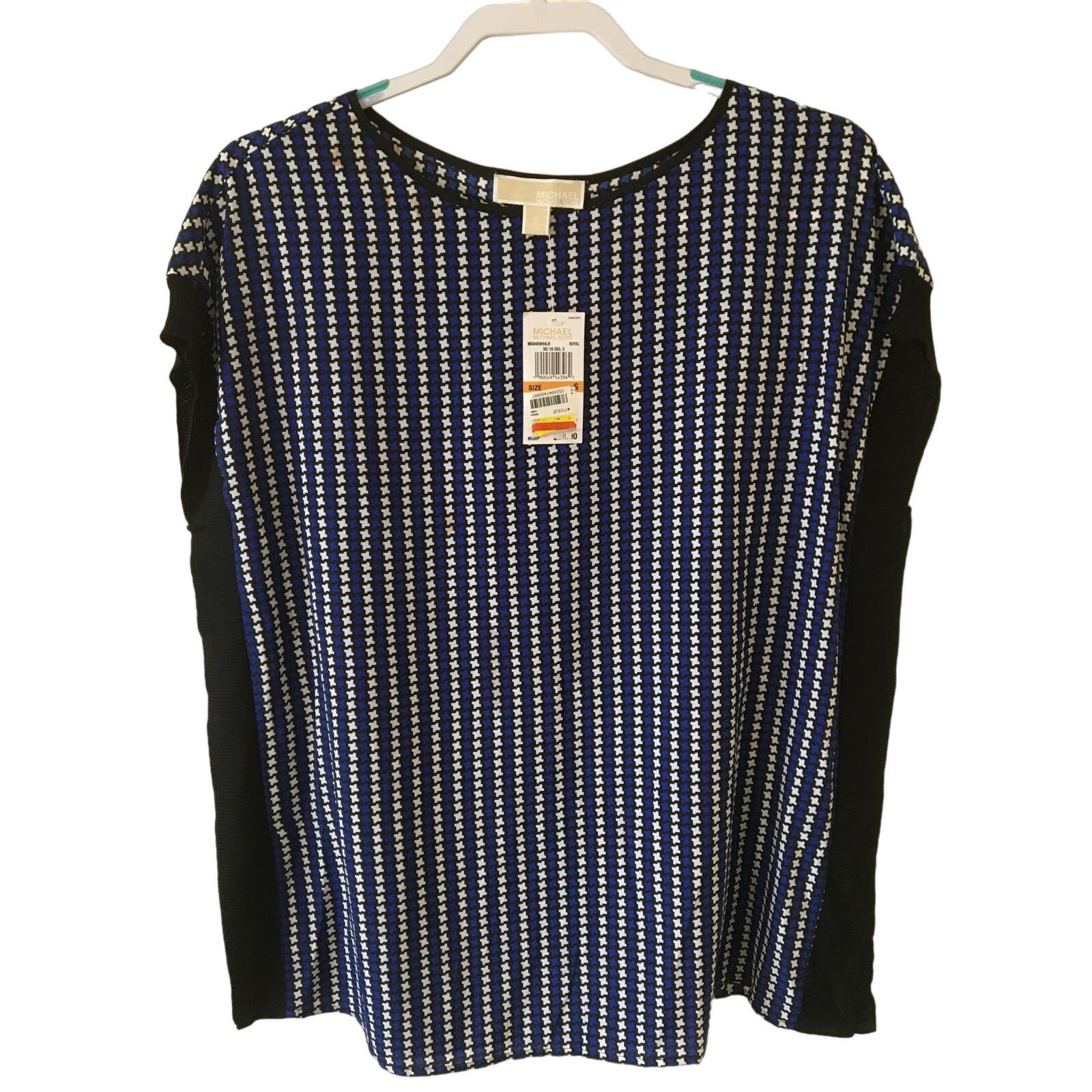 Michael Kors NWT Michael Kors Cap Sleeve Royal Blue, White & Black Blouse Size S / US 4 / IT 40 - 1 Thumbnail
