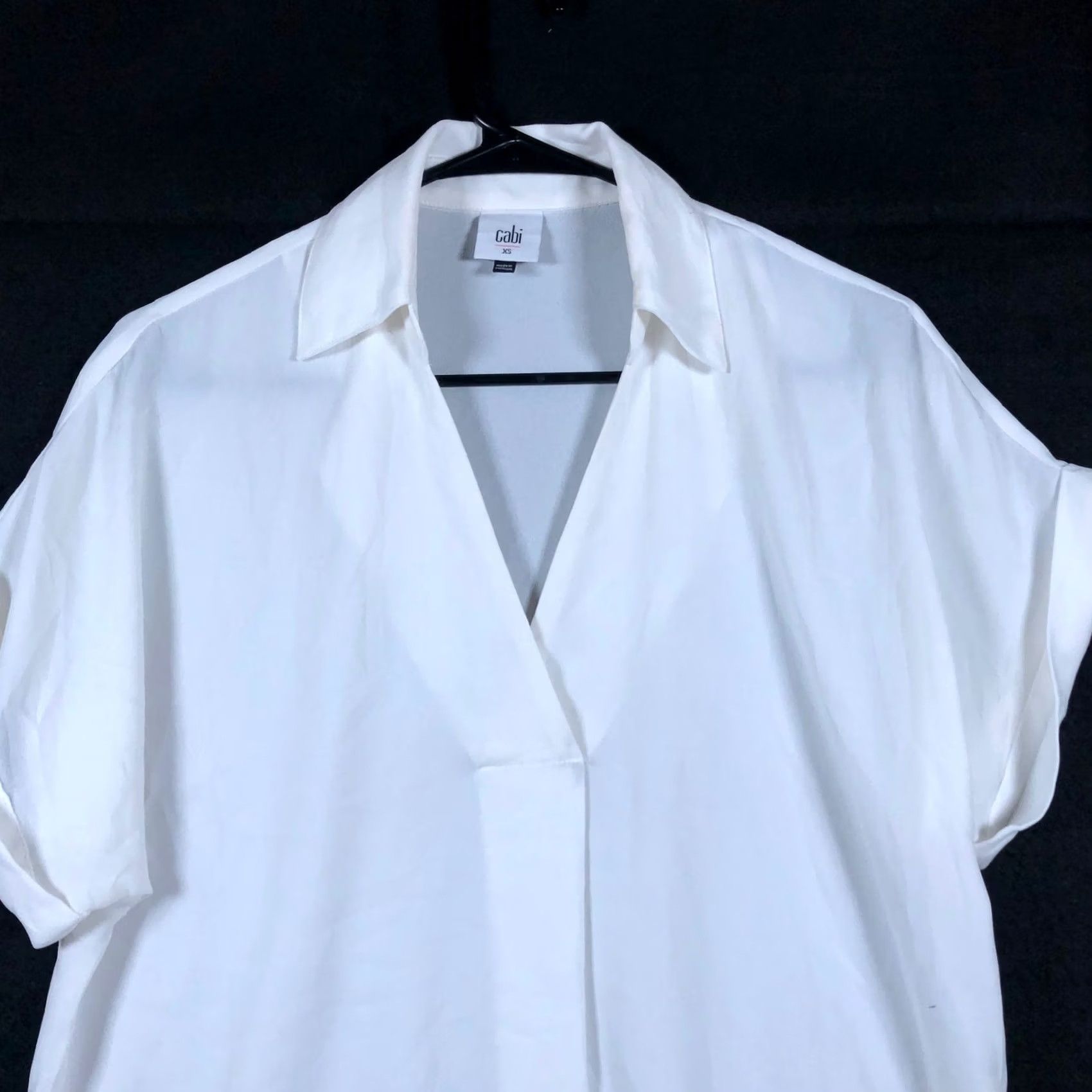 Vintage CAbi Blouse White Collared V Neck Short Sleeve Sheer XSmall Womens Shirt Knit? Size XS / US 0-2 / IT 36-38 - 2 Thumbnail