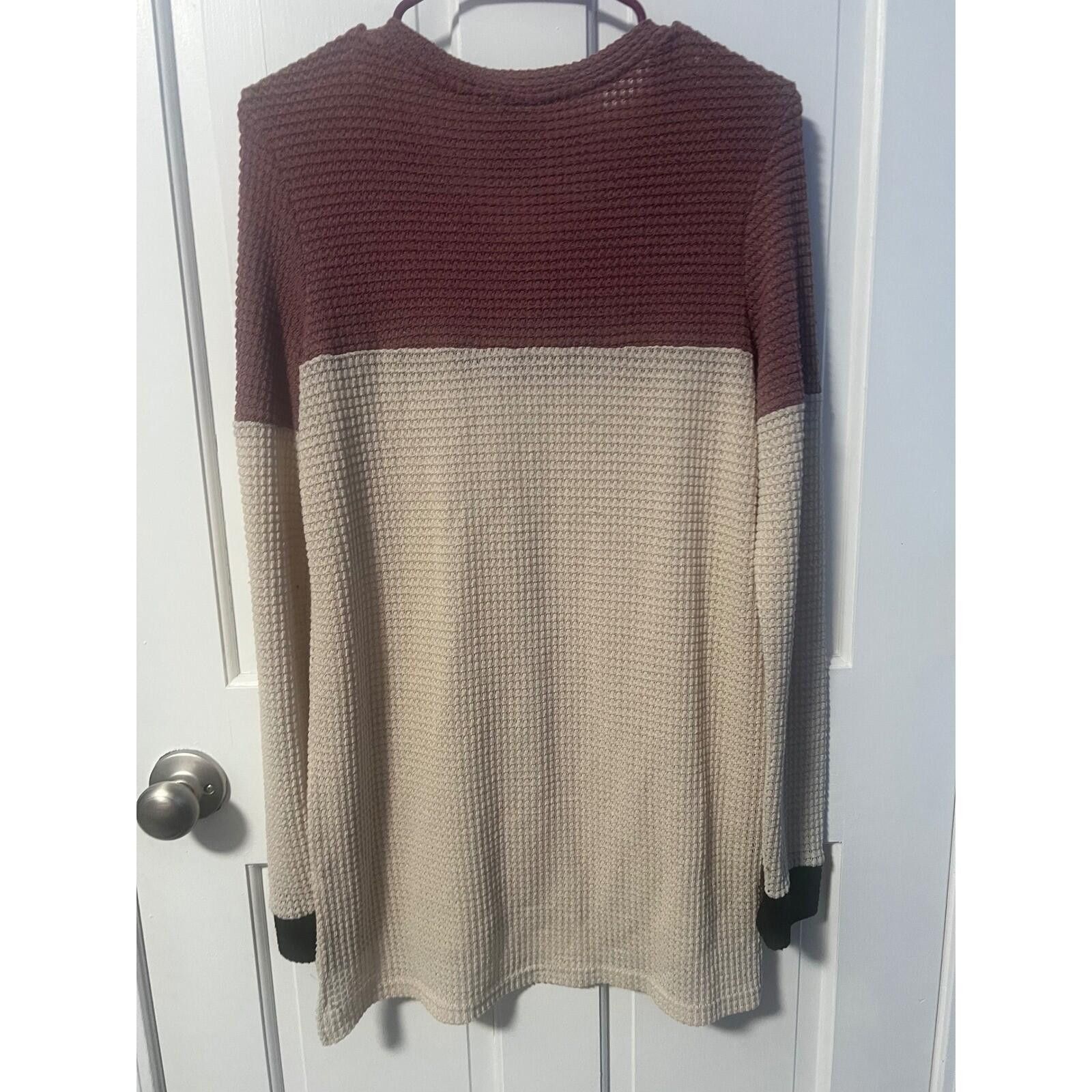 Other Daytrip Henley Top Womens Small Mauve Cream Waffle Knit Size S / US 4 / IT 40 - 5 Thumbnail