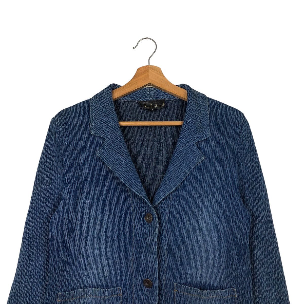 Japanese Brand 📌Pleated Cropped Biker Jacket Marie Usa Blue Indigo Size US M / EU 48-50 / 2 - 4 Thumbnail