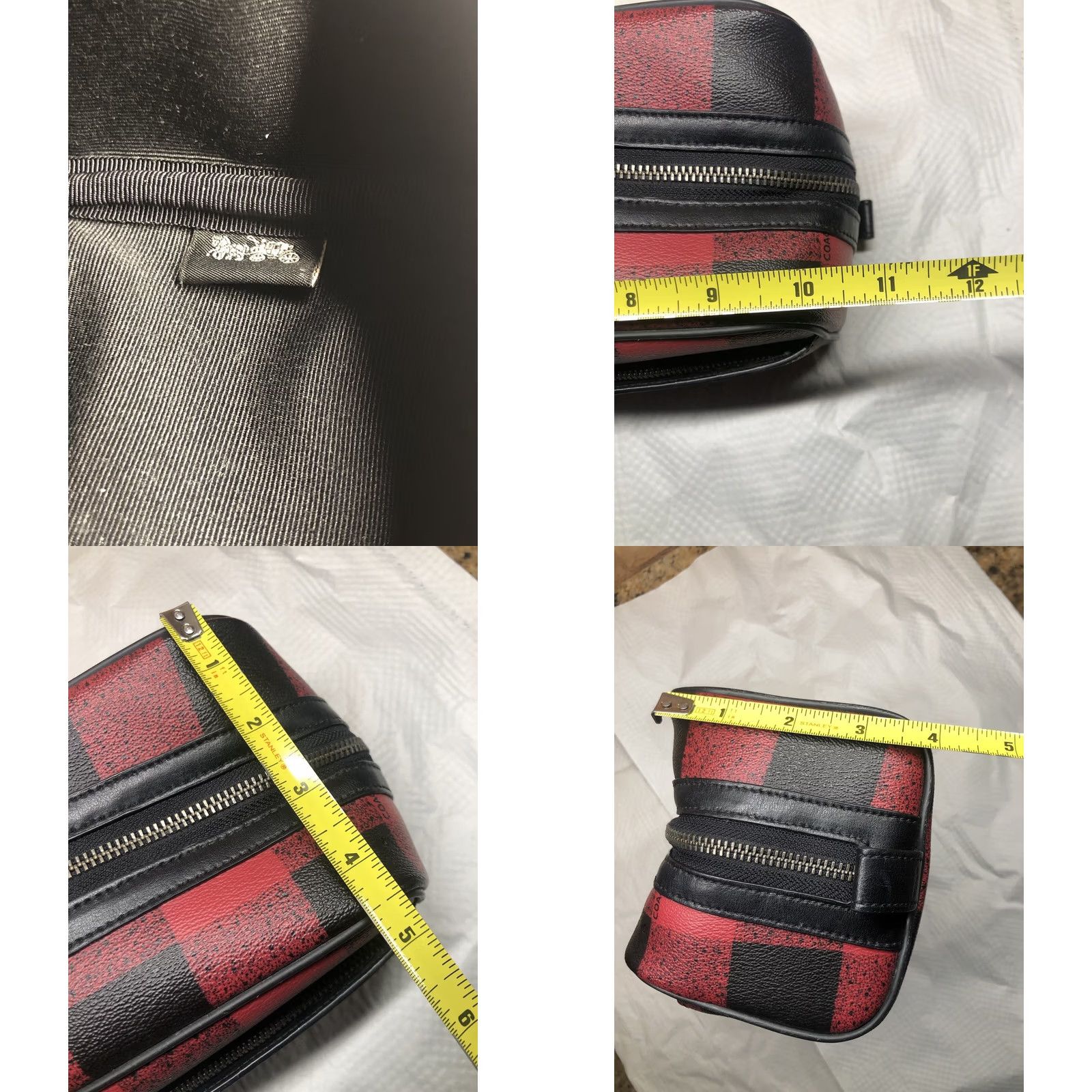 Coach VINTAGE Coach Dopp Kit Large Travel Cosmetic Bag Red Black Plaid Leather PVC Size ONE SIZE - 9 Thumbnail