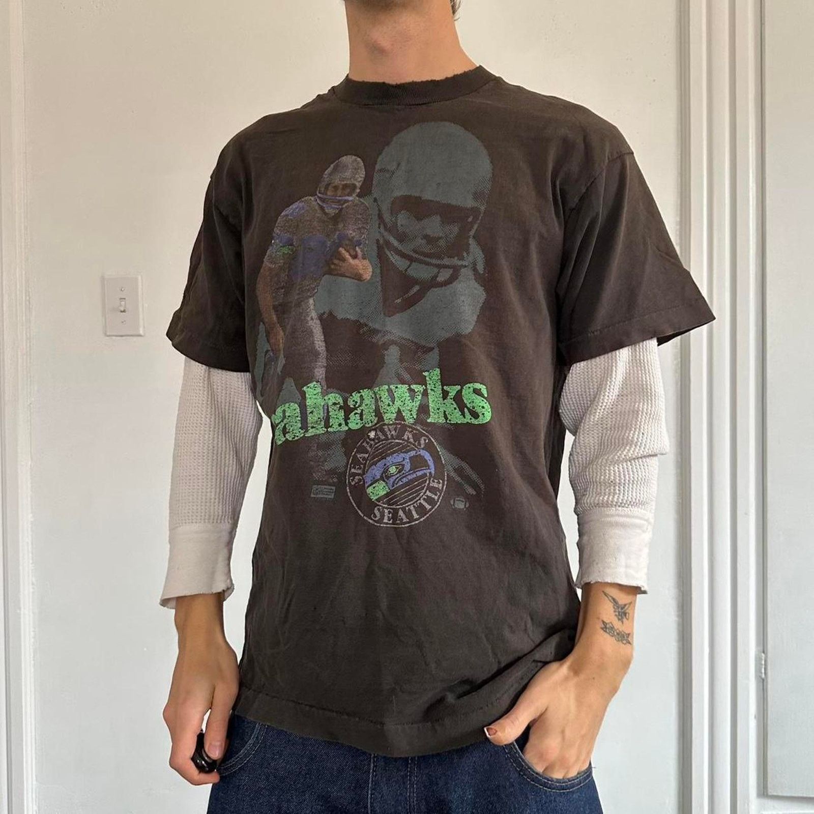 Salem Sportswear × Vintage Vintage 90s Salem Sportswear Seattle Seahawks NFL Shirt Size US L / EU 52-54 / 3 - 2 Thumbnail
